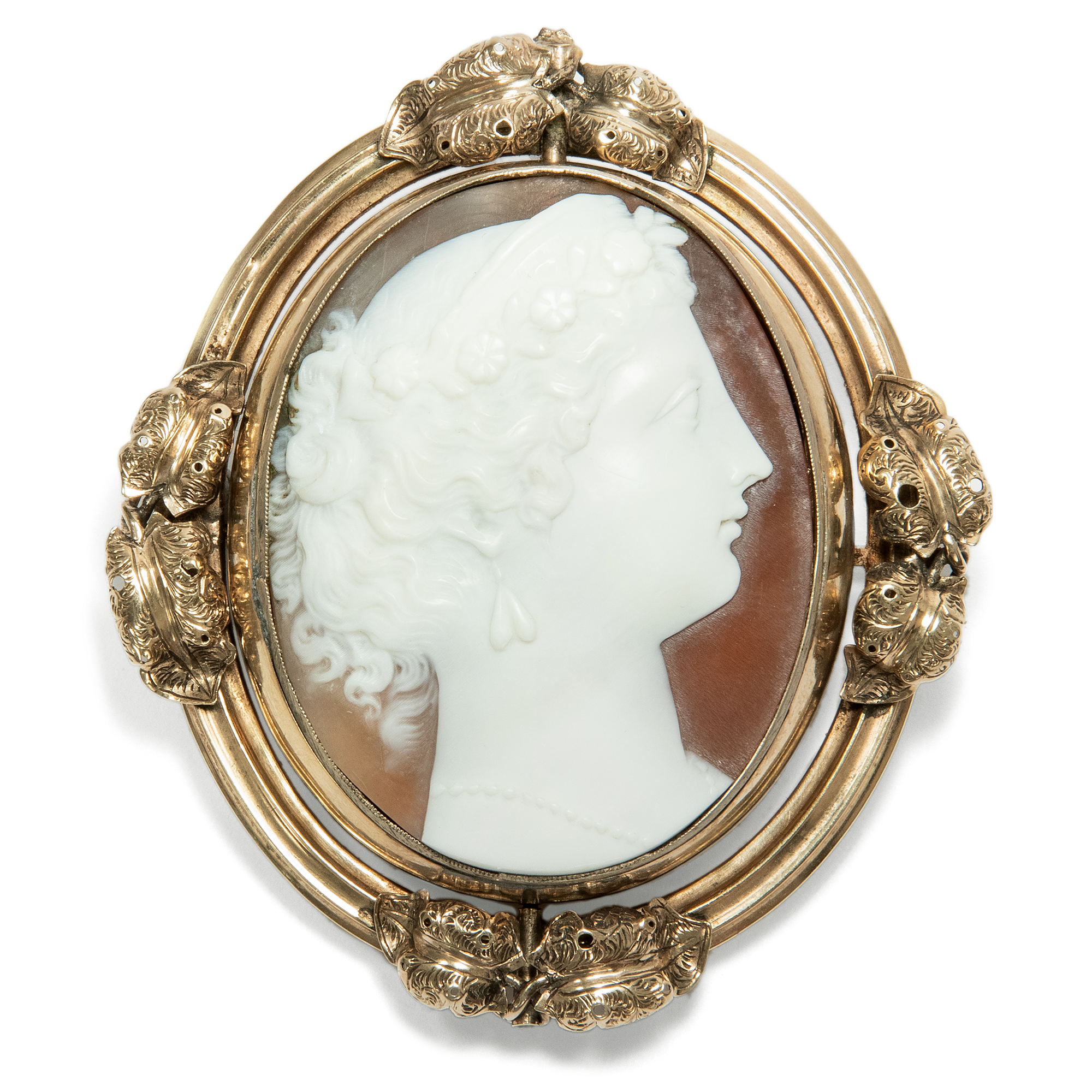 Victorian shell cameo of Juno in gold setting, c. 1855