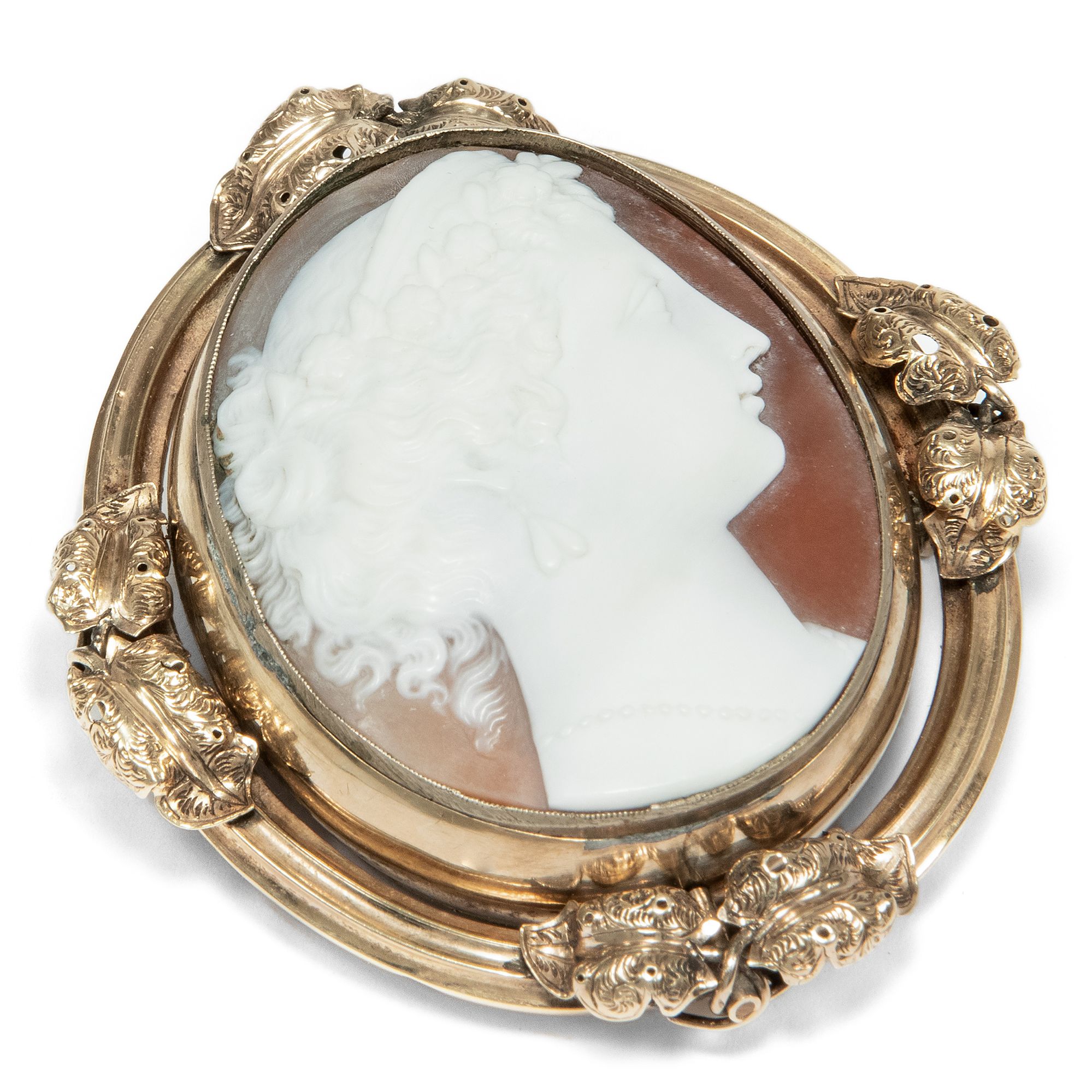 Victorian shell cameo of Juno in gold setting, c. 1855