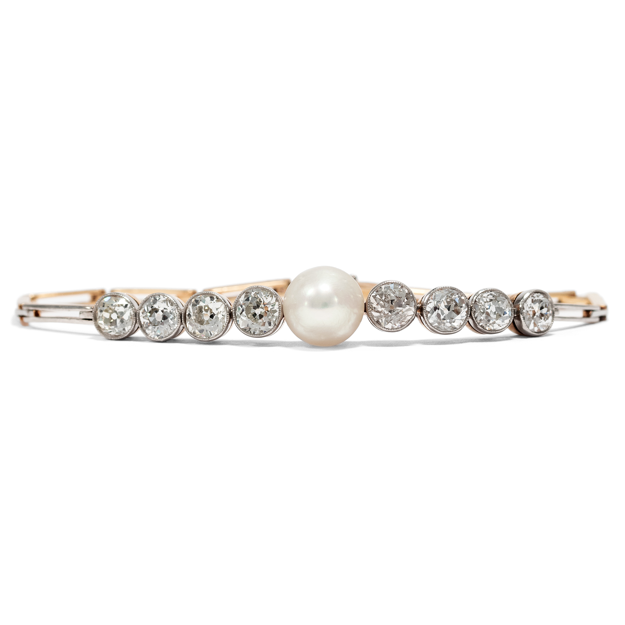 Delicate Belle Époque bracelet with 3.96 ct diamonds & baroque pearl, ca. 1910