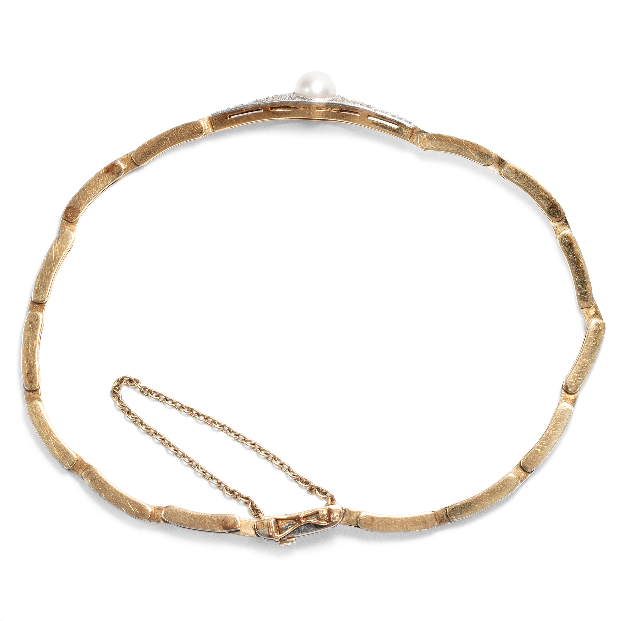 Antikes Armband des Art Déco mit Perle & Diamanten, um 1930 Antikes Armband des Art Déco mit Perle & Diamanten, um 1930