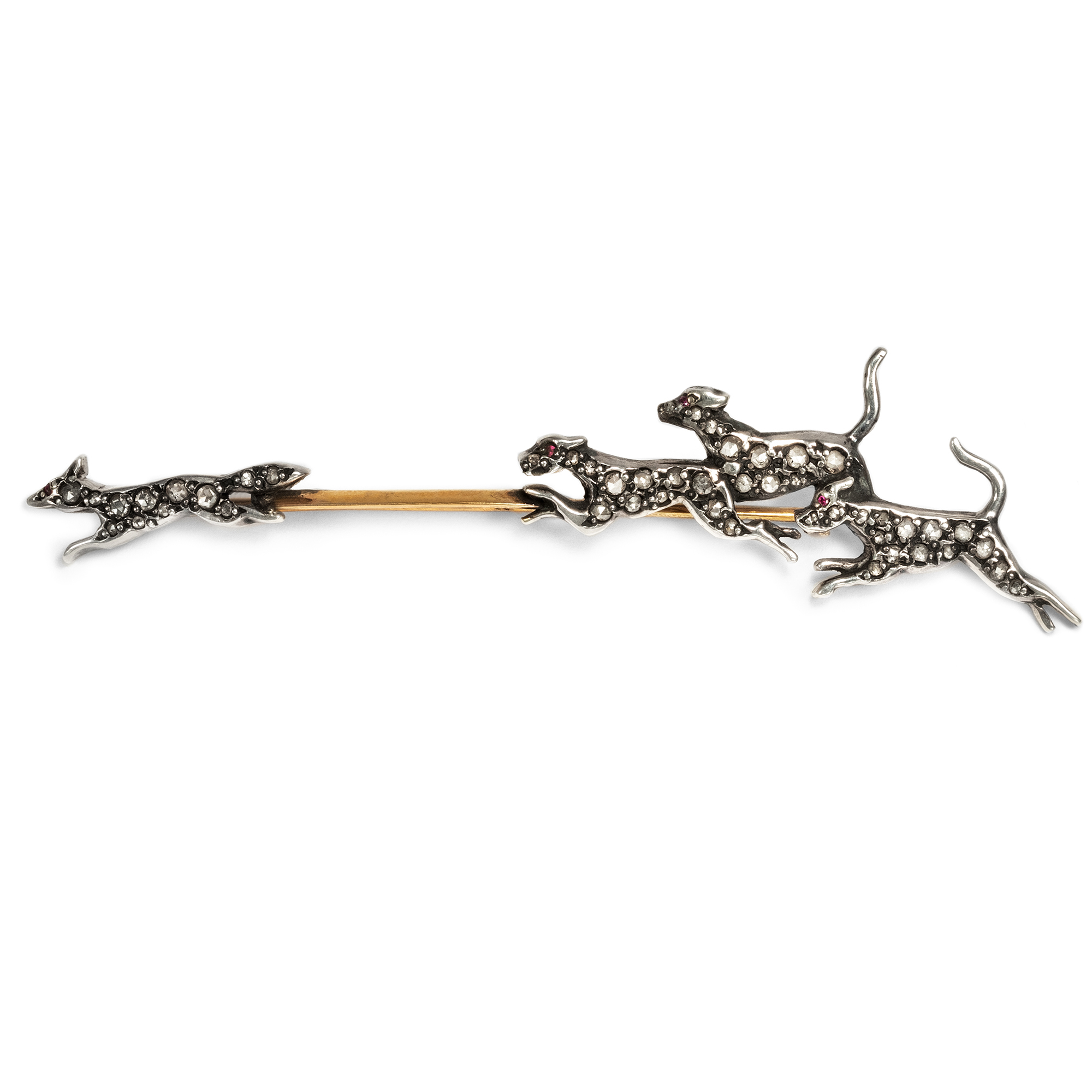 Antique British fox hunting brooch with diamonds, around 1900