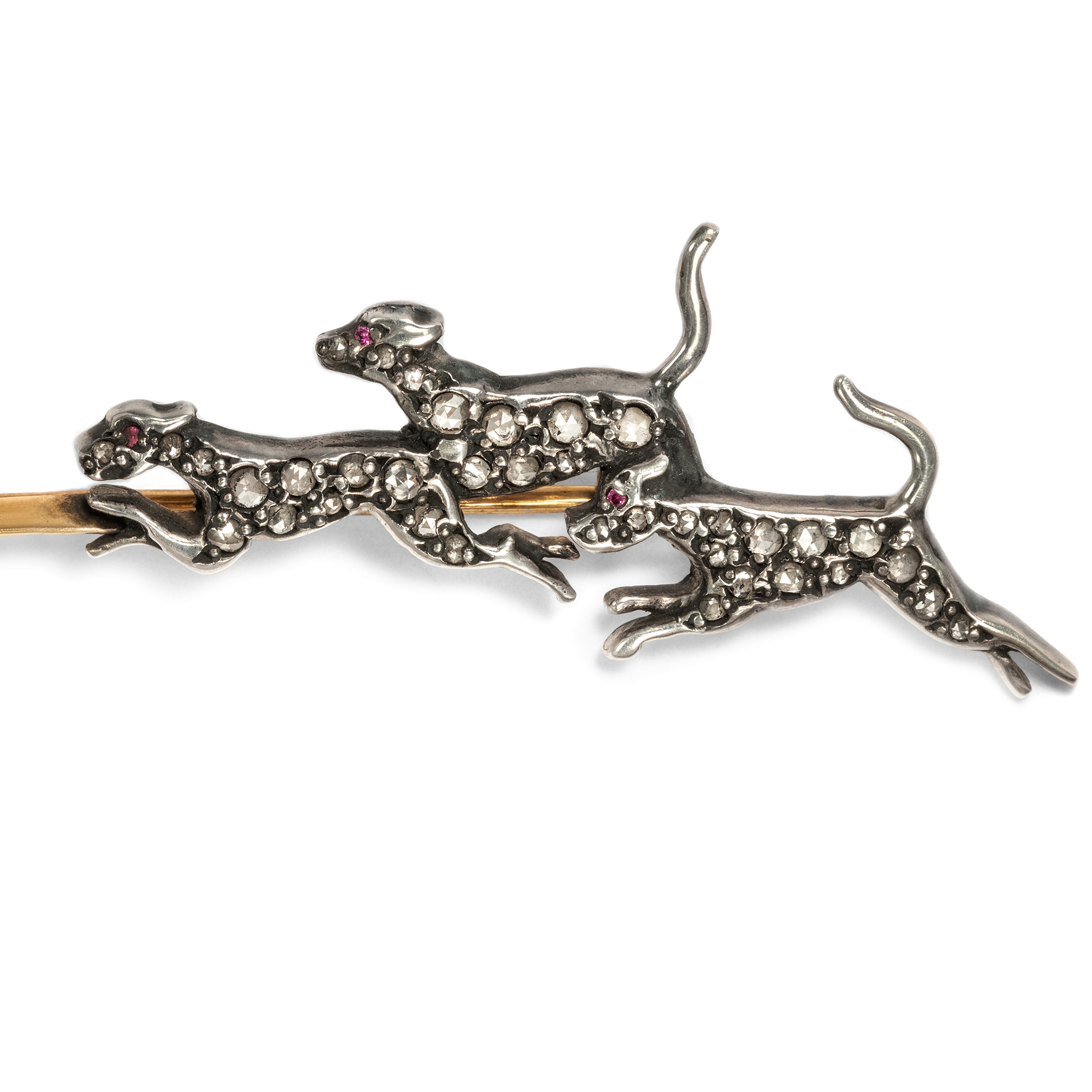 Antique British fox hunting brooch with diamonds, around 1900