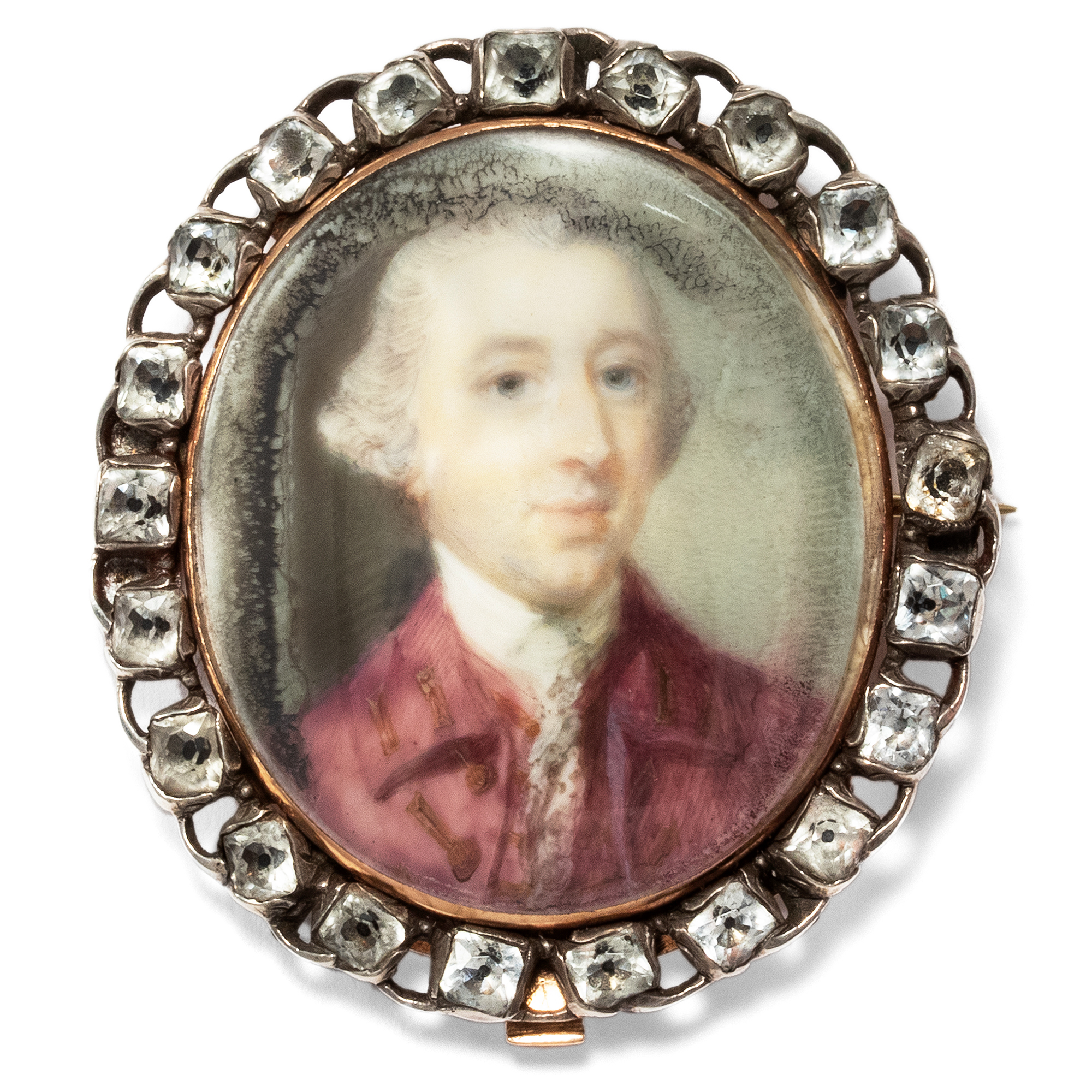 Antique miniature of the Rococo in gold & silver as a brooch, around 1780