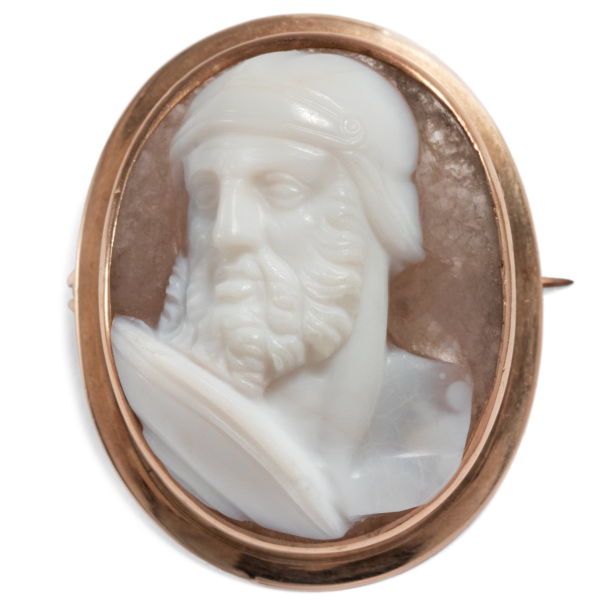 Antique brooch with layered agate cameo of Ajax in gold, around 1860