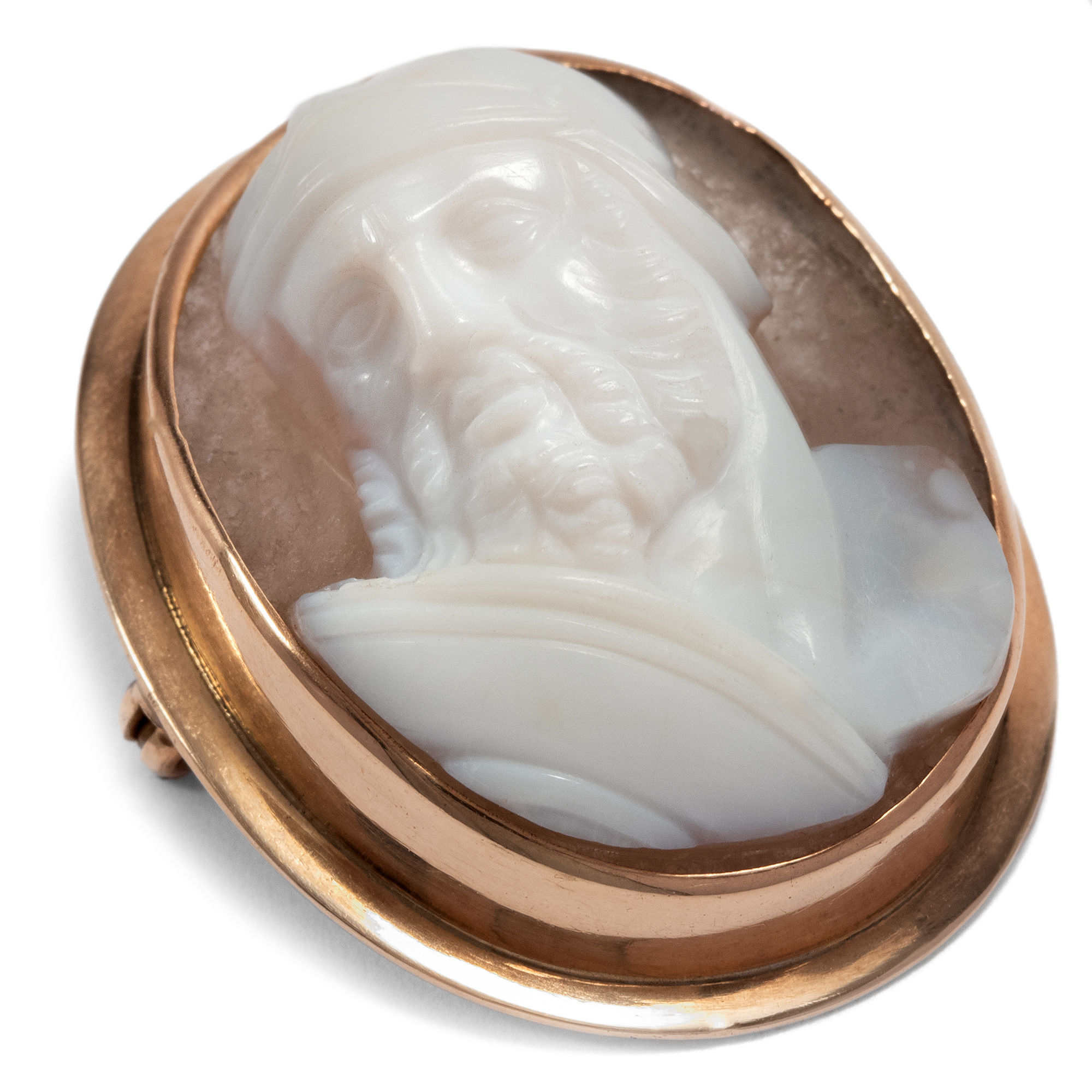 Antique brooch with layered agate cameo of Ajax in gold, around 1860