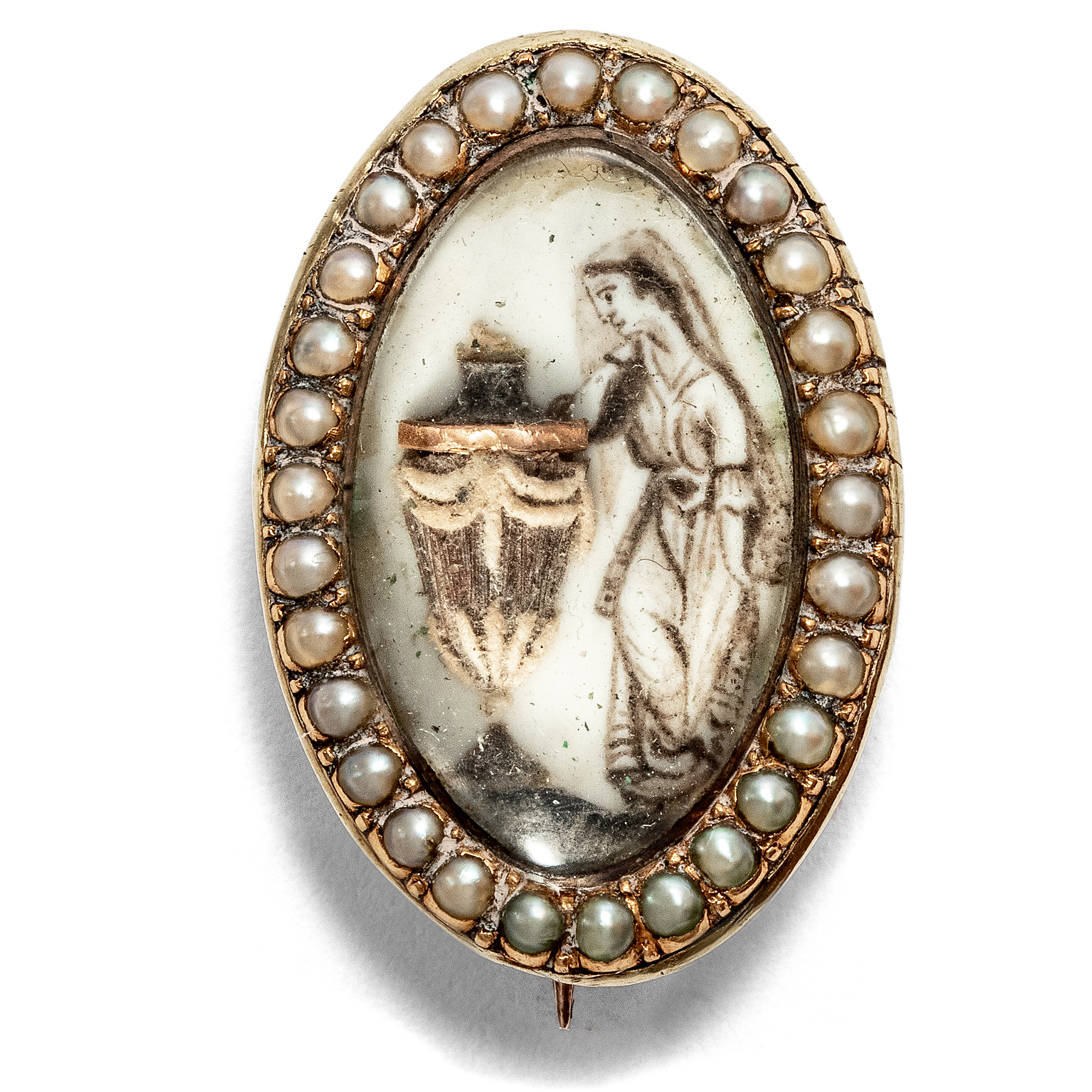 Touching mourning brooch of classicism in gold, around 1785