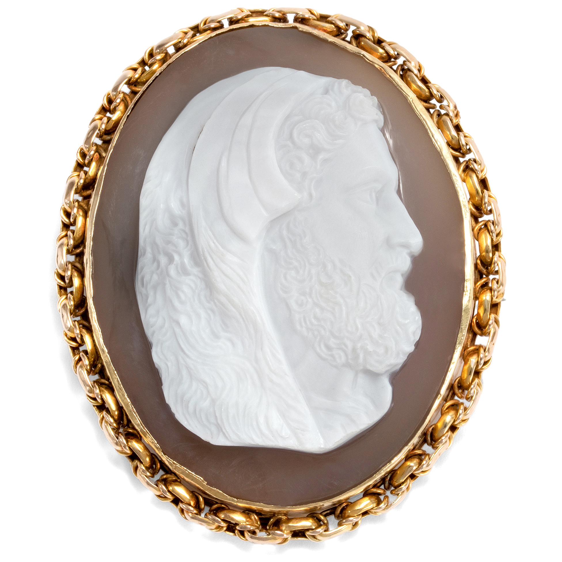 Large Antique Agate Cameo Set in Gold as a Brooch, c. 1870