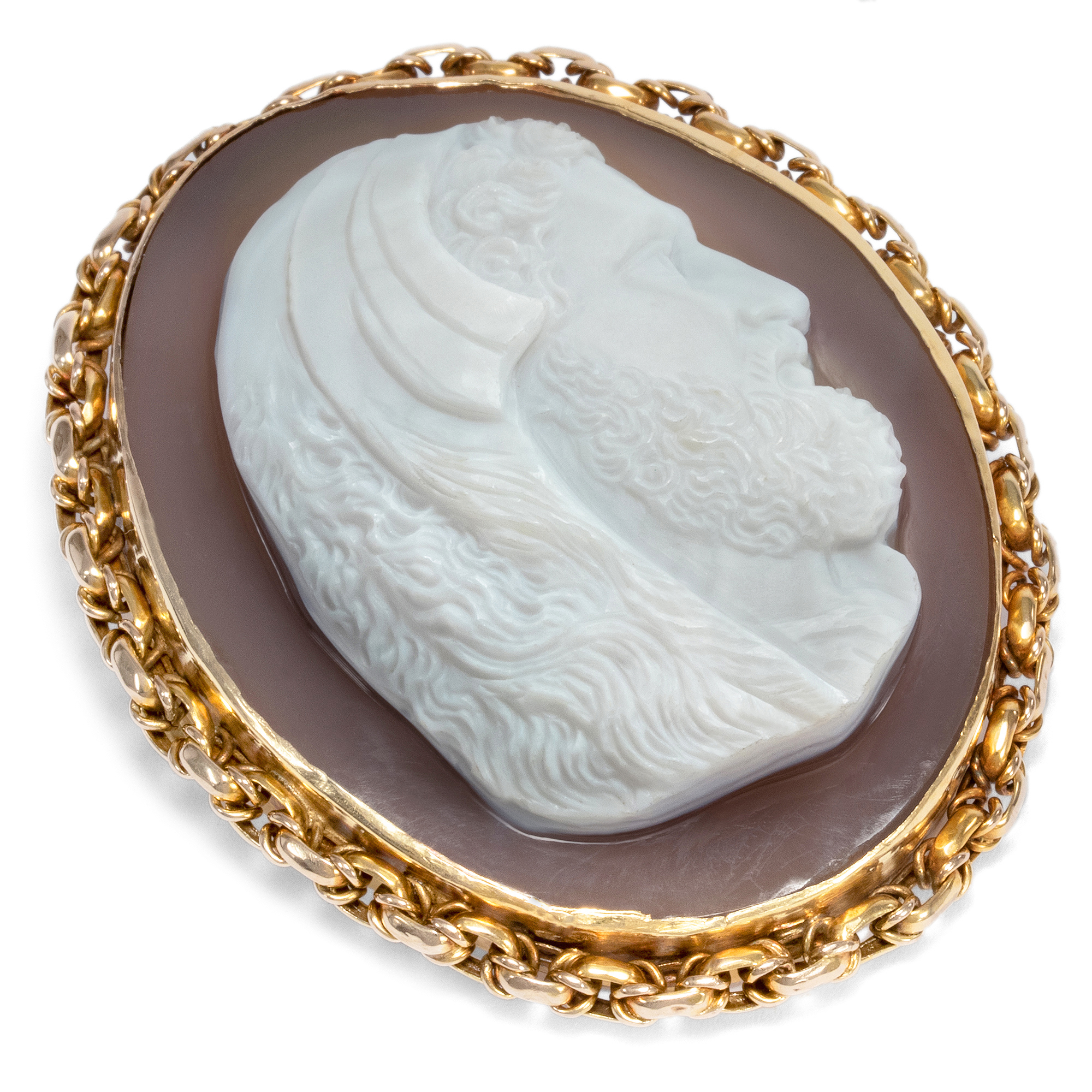 Large Antique Agate Cameo Set in Gold as a Brooch, c. 1870