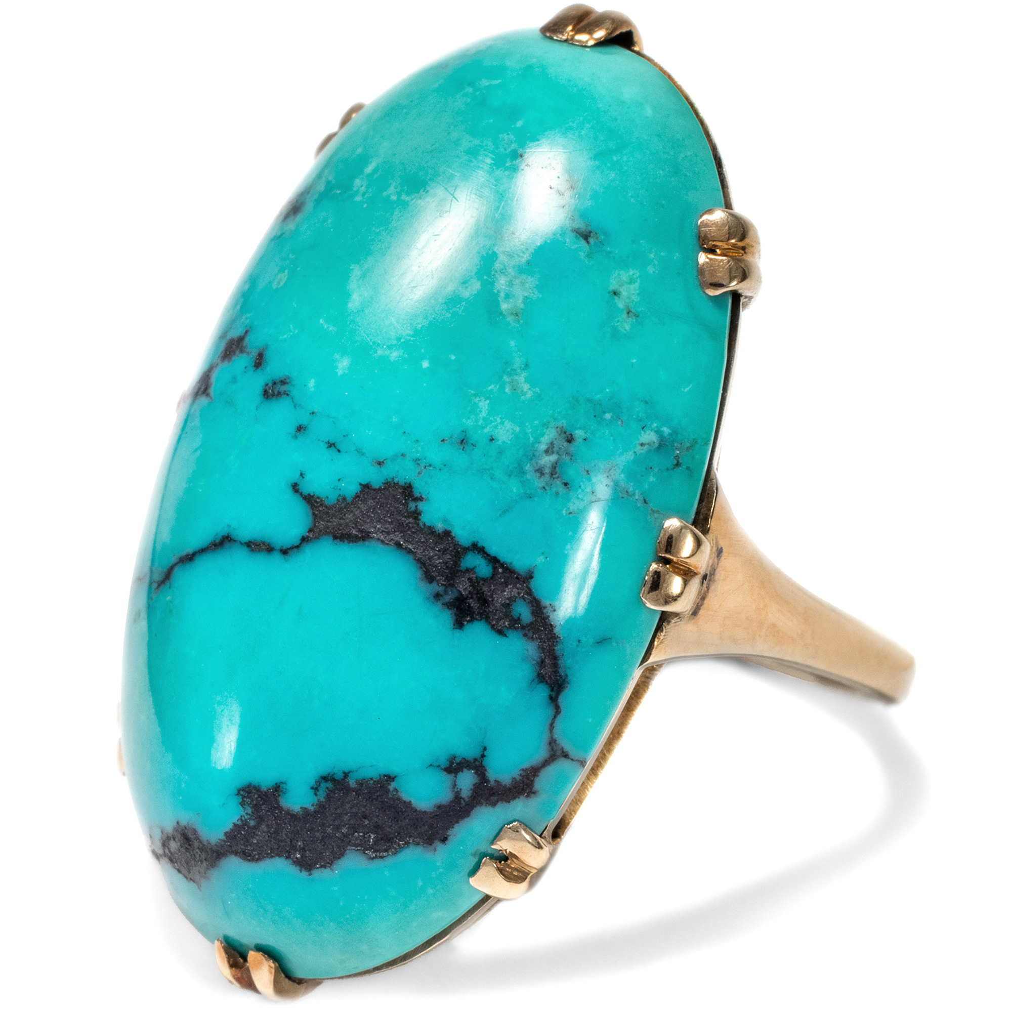 Extravaganter Cocktailring mit großem Türkis in Gold, um 1950 Extravaganter Cocktailring mit großem Türkis in Gold, um 1950