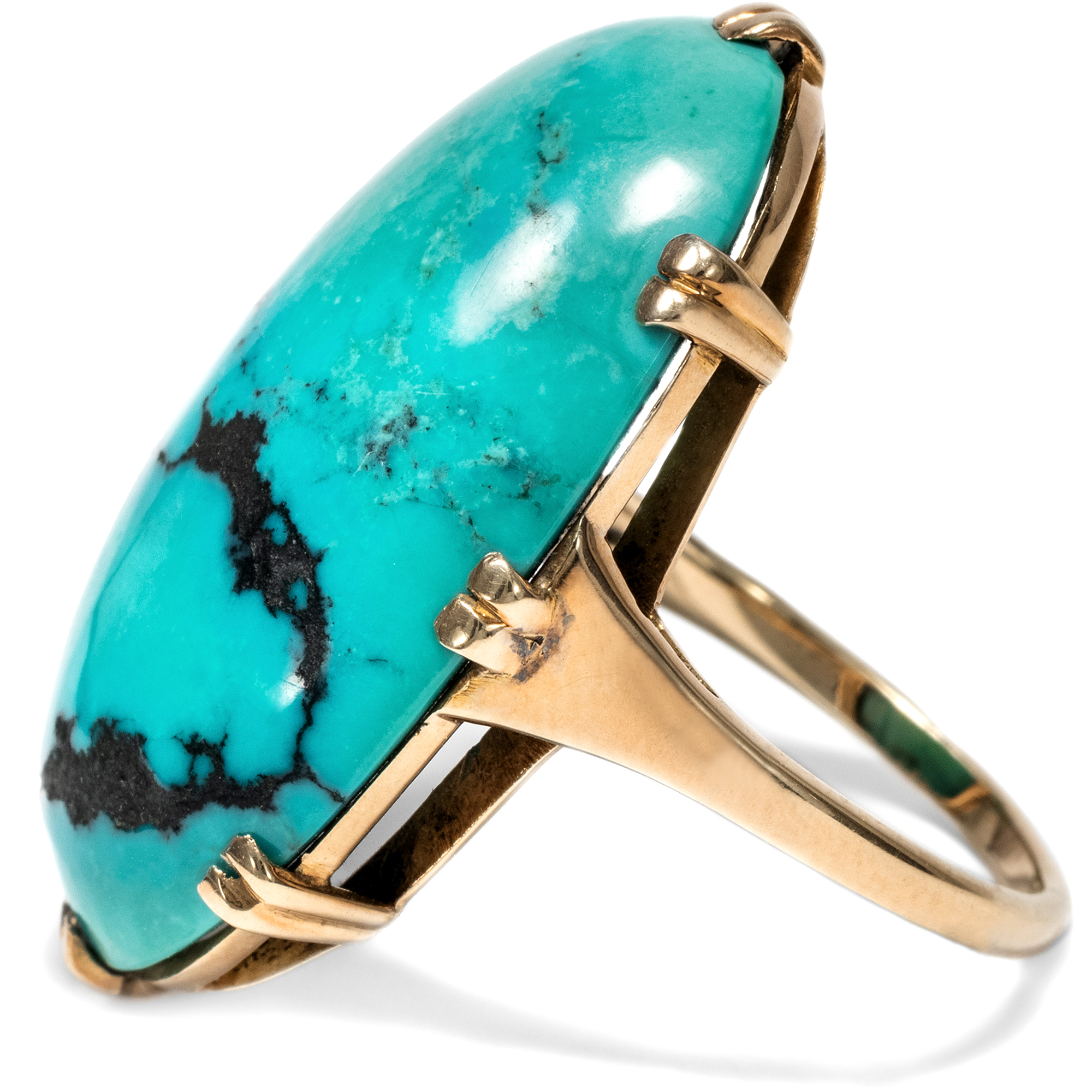 Extravaganter Cocktailring mit großem Türkis in Gold, um 1950 Extravaganter Cocktailring mit großem Türkis in Gold, um 1950