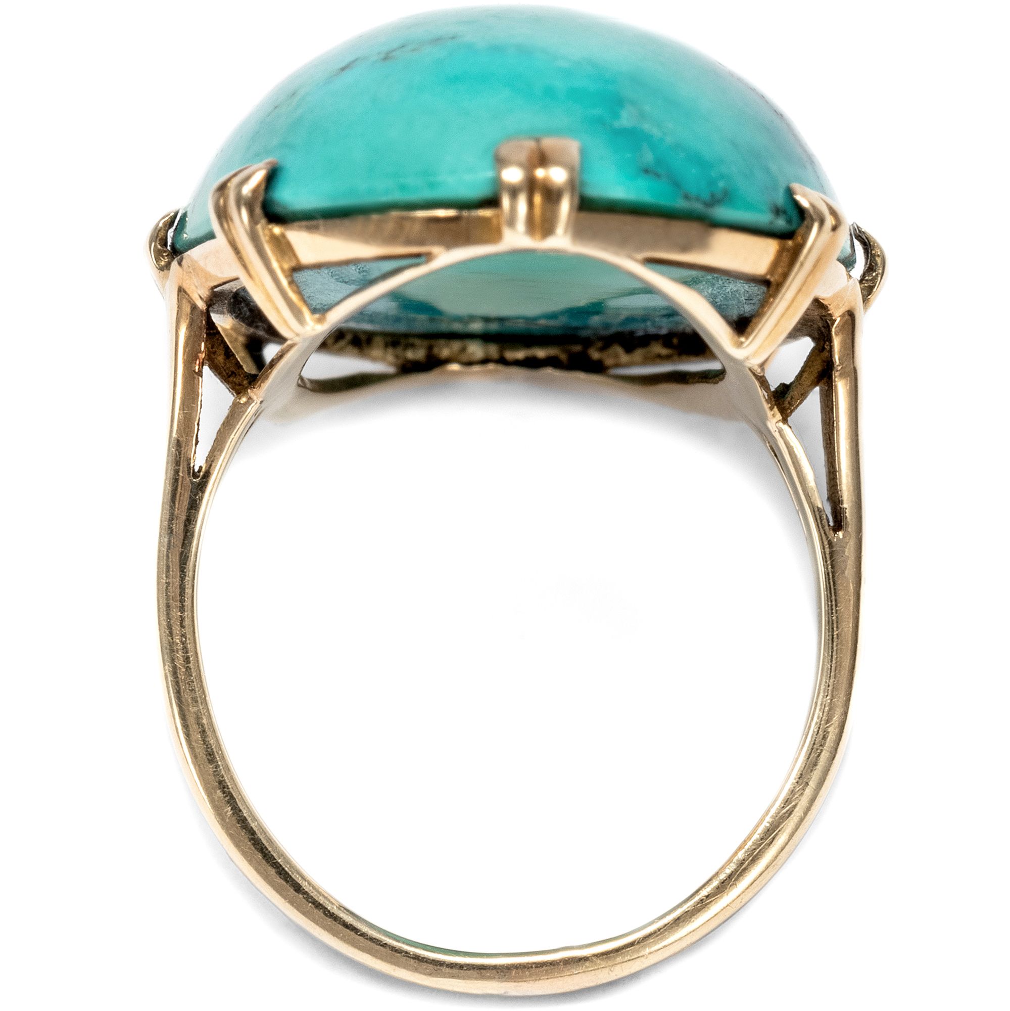 Extravaganter Cocktailring mit großem Türkis in Gold, um 1950 Extravaganter Cocktailring mit großem Türkis in Gold, um 1950