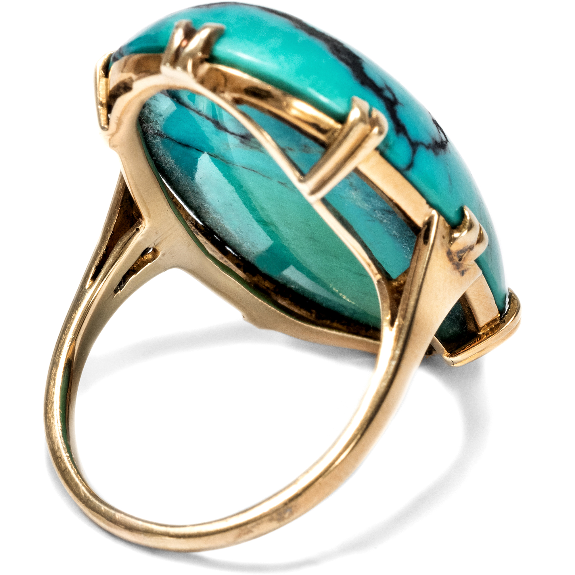 Extravaganter Cocktailring mit großem Türkis in Gold, um 1950 Extravaganter Cocktailring mit großem Türkis in Gold, um 1950