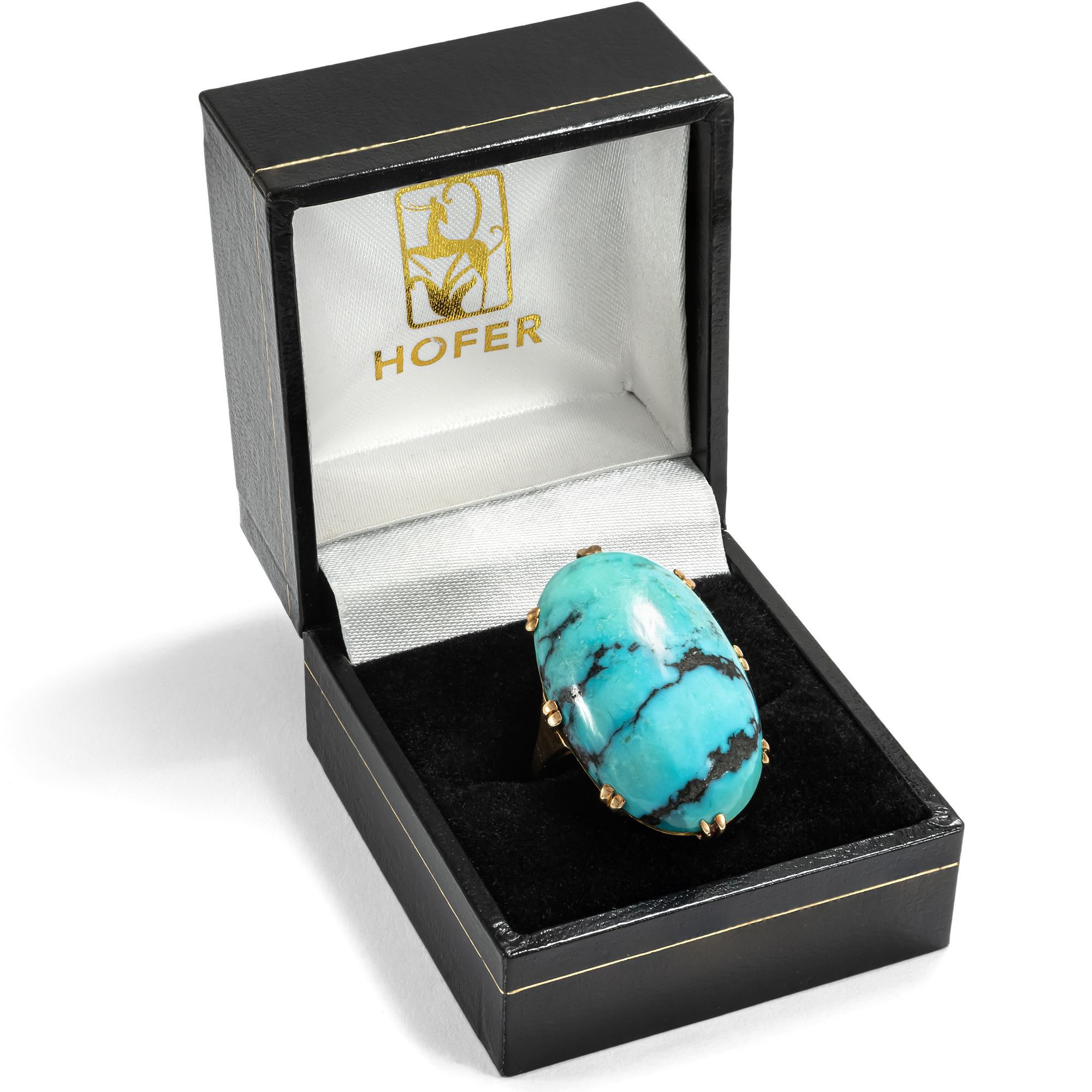 Extravaganter Cocktailring mit großem Türkis in Gold, um 1950 Extravaganter Cocktailring mit großem Türkis in Gold, um 1950