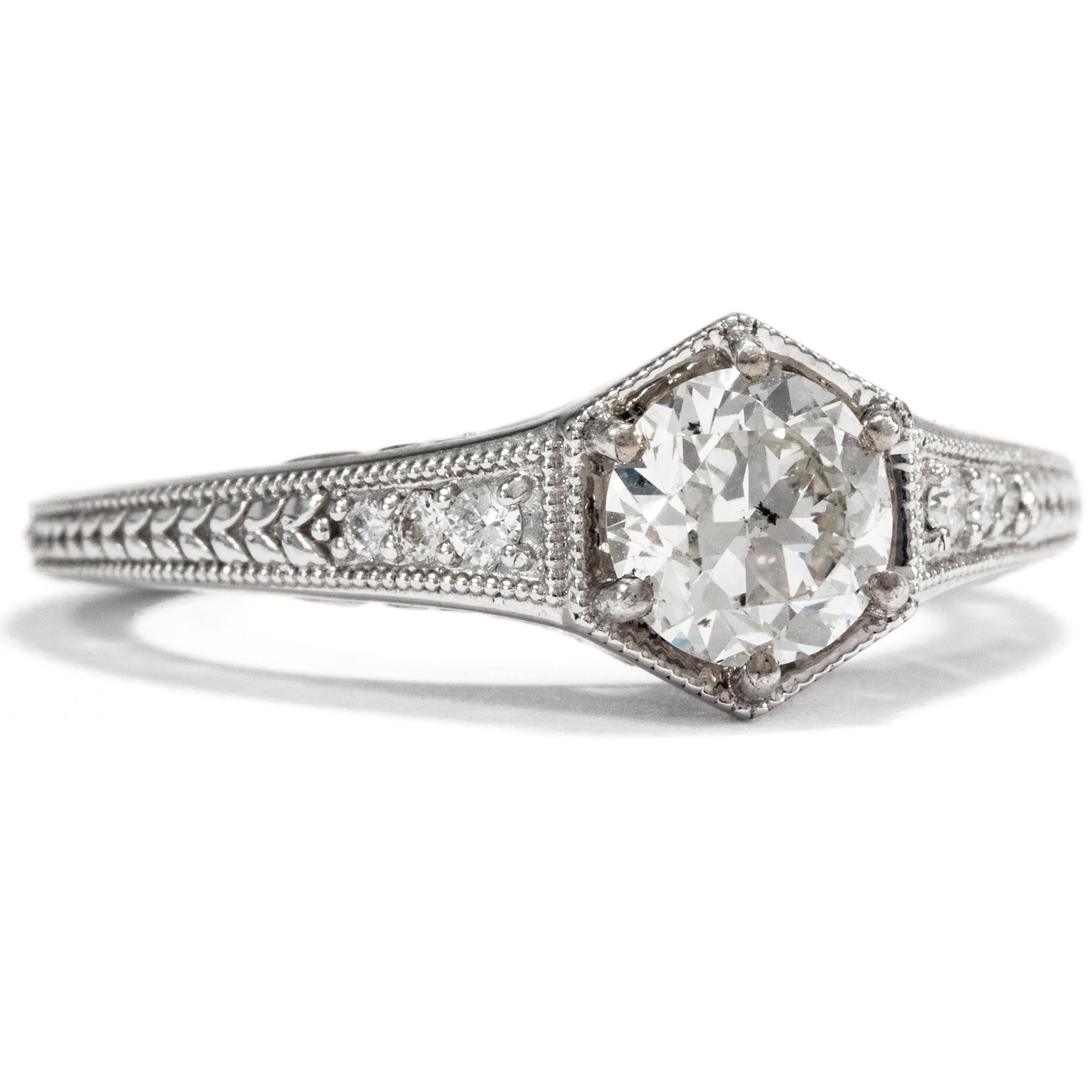 Modern white gold ring with antique 0.84 ct European Old Cut solitaire, around 1900/2020