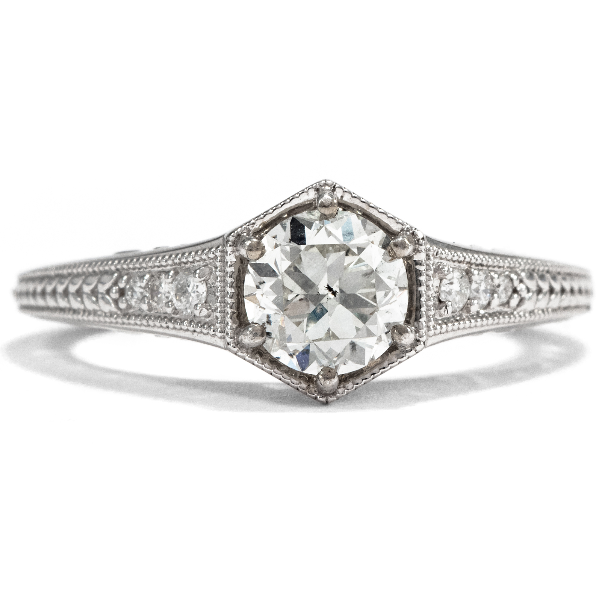 Modern white gold ring with antique 0.84 ct European Old Cut solitaire, around 1900/2020