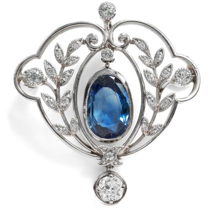 Antique Garland Style Pendant Brooch with Sapphire & Diamonds, ca. 1910 Antique Garland Style Pendant Brooch with Sapphire & Diamonds, ca. 1910