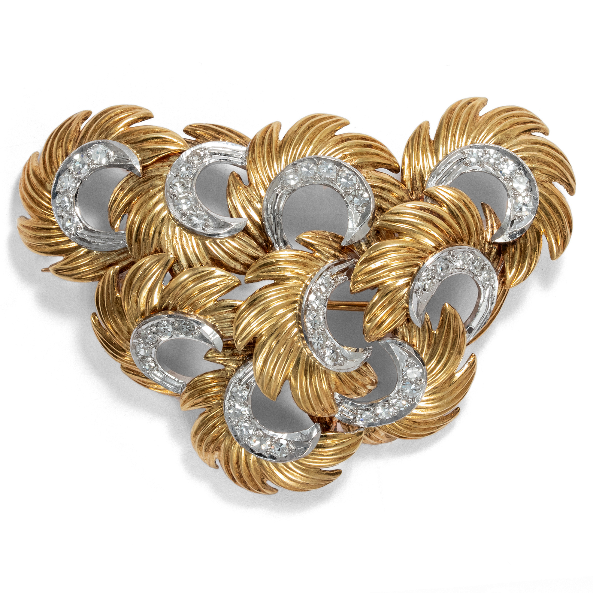 Large vintage brooch with diamonds in gold, Germany 1960s