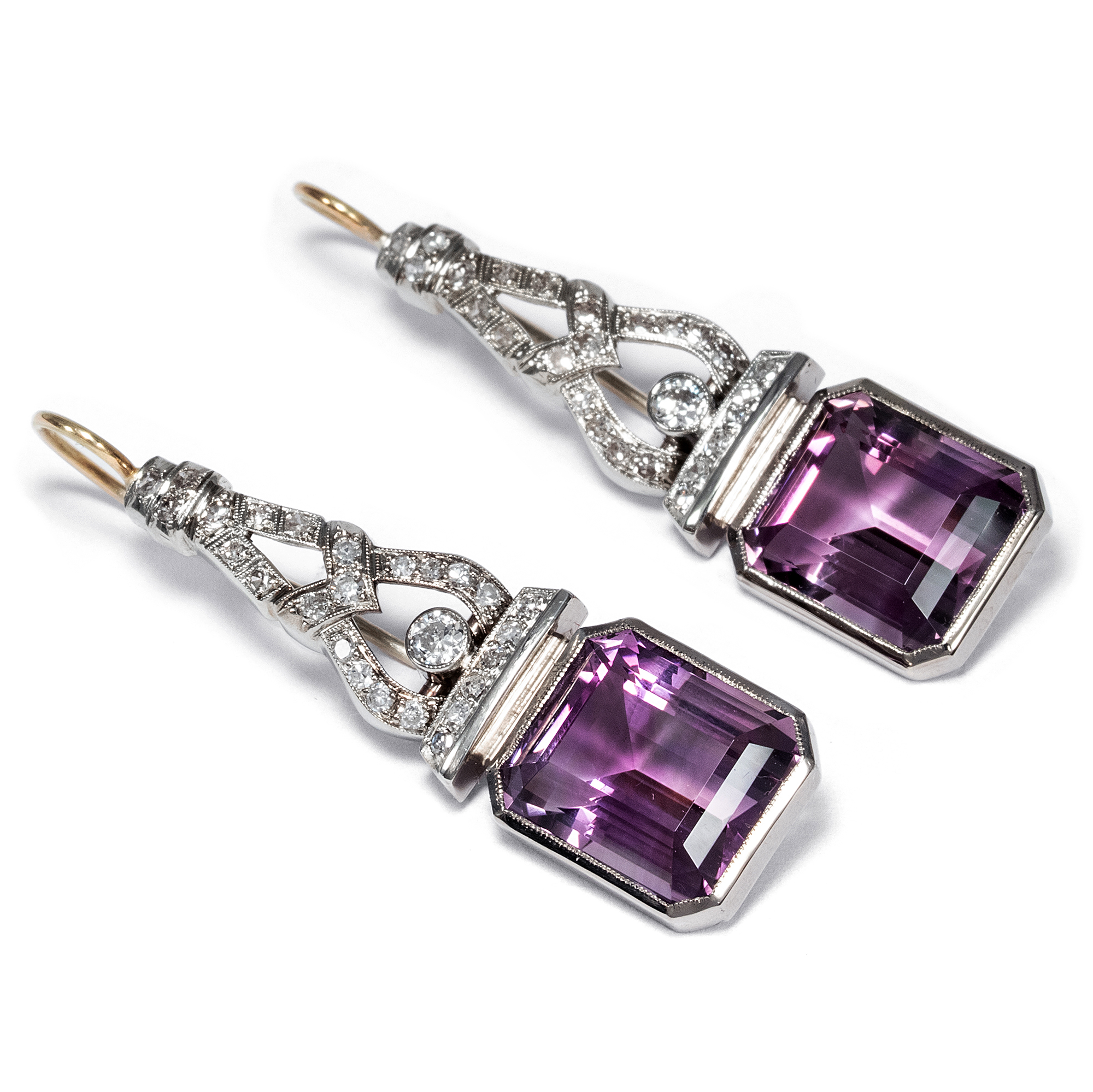 Elegant Amethyst & Diamond Earrings from an Art Deco Watch Bracelet, ca. 1930/2019 Elegant Amethyst & Diamond Earrings from an Art Deco Watch Bracelet, ca. 1930/2019