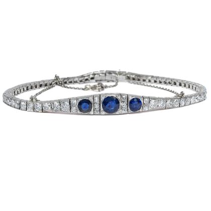 Antikes Saphir-Armband mit 3,36 ct Diamanten in Platin, um 1920 Antikes Saphir-Armband mit 3,36 ct Diamanten in Platin, um 1920