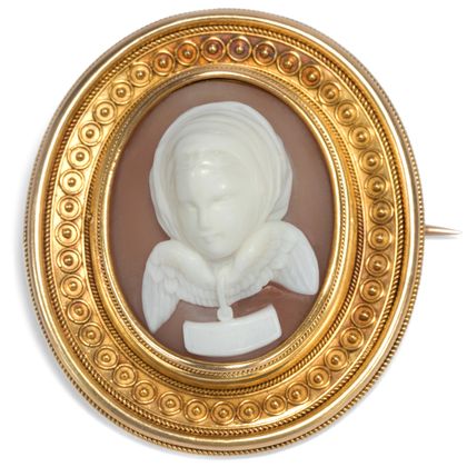 Erstklassige Goldbrosche mit Muschelgemme, um 1870 Erstklassige Goldbrosche mit Muschelgemme, um 1870