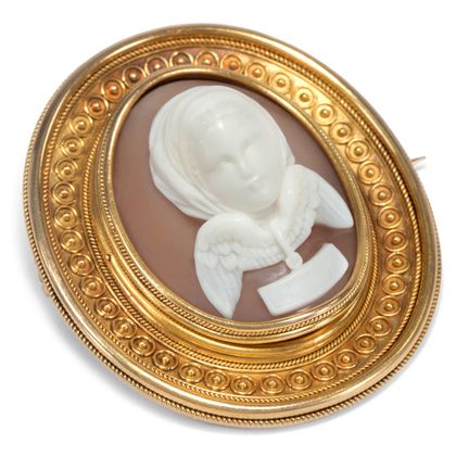 Erstklassige Goldbrosche mit Muschelgemme, um 1870 Erstklassige Goldbrosche mit Muschelgemme, um 1870