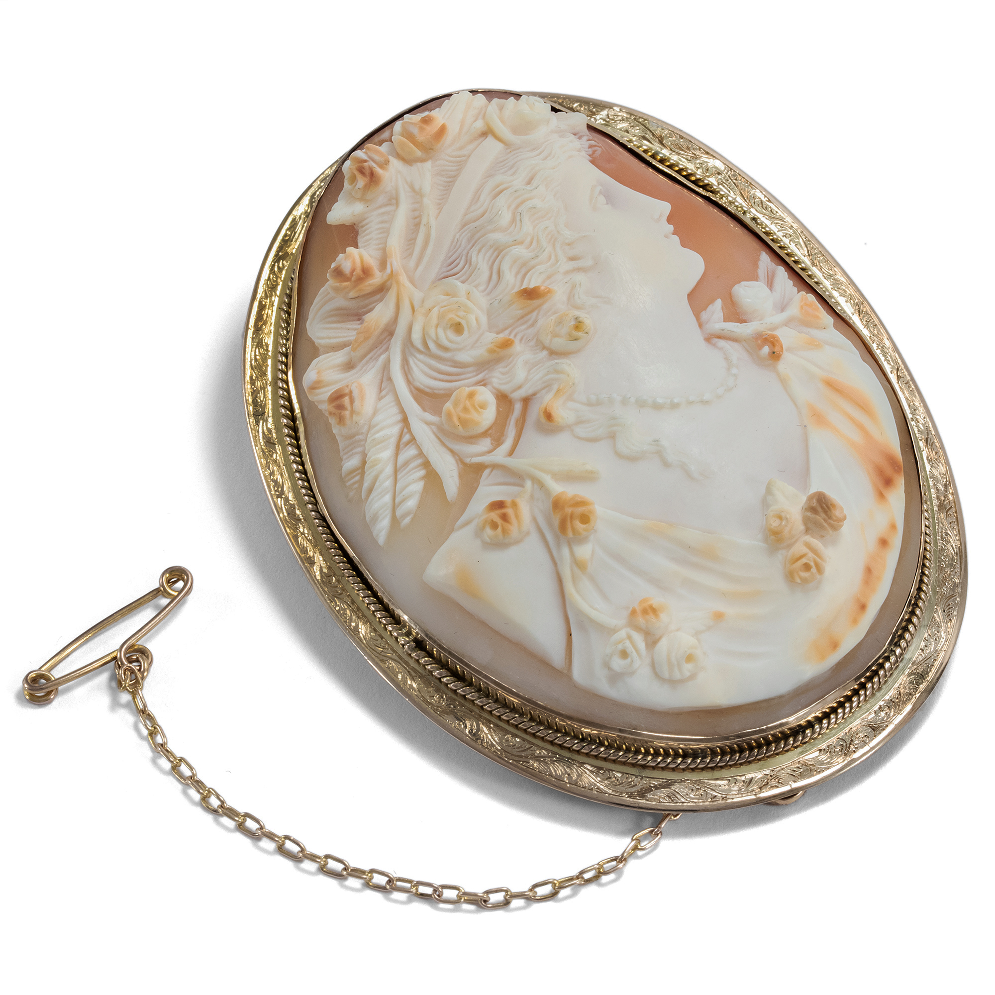 Large Shell Cameo of Flora as a Brooch, Great Britain ca. 1880