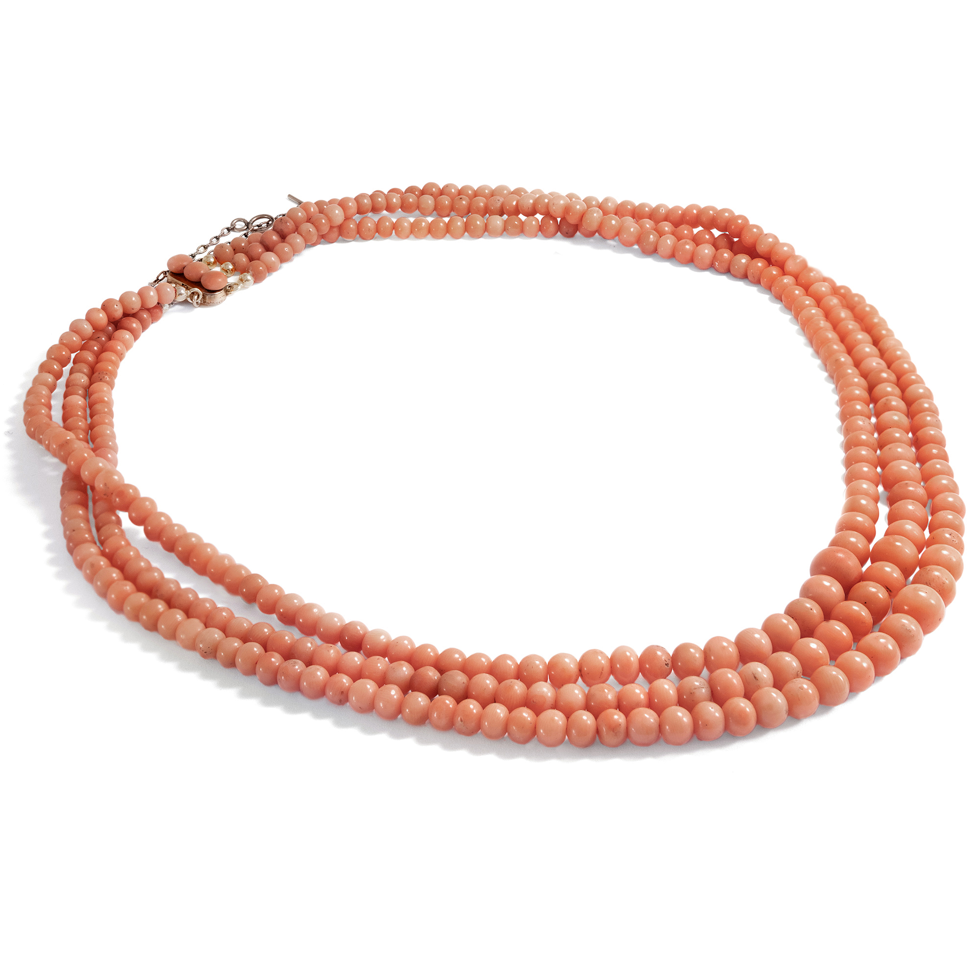 Antique Necklace Made of Three Rows of Mediterranean Coral, Italy ca. 1900
