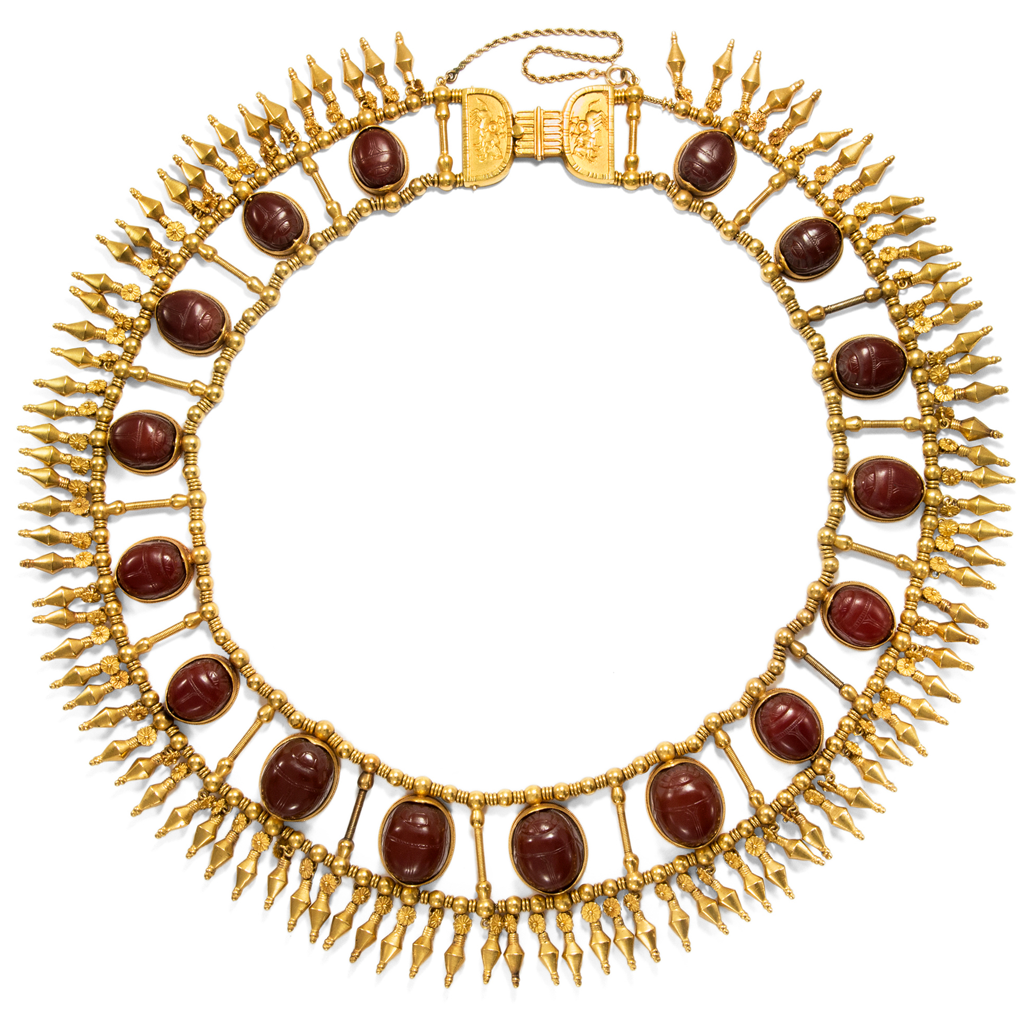 Spectacular Gold Necklace in the Archaeological Style with Carnelian Scarabs, 1870s