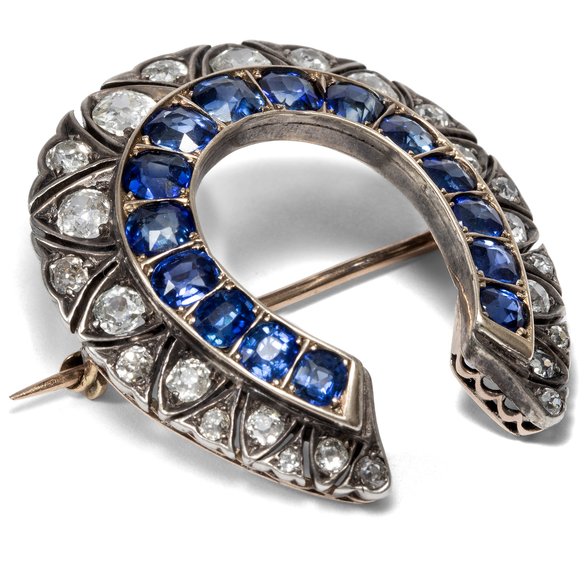 Large Victorian Horseshoe Brooch of Sapphires and Diamonds, ca. 1890