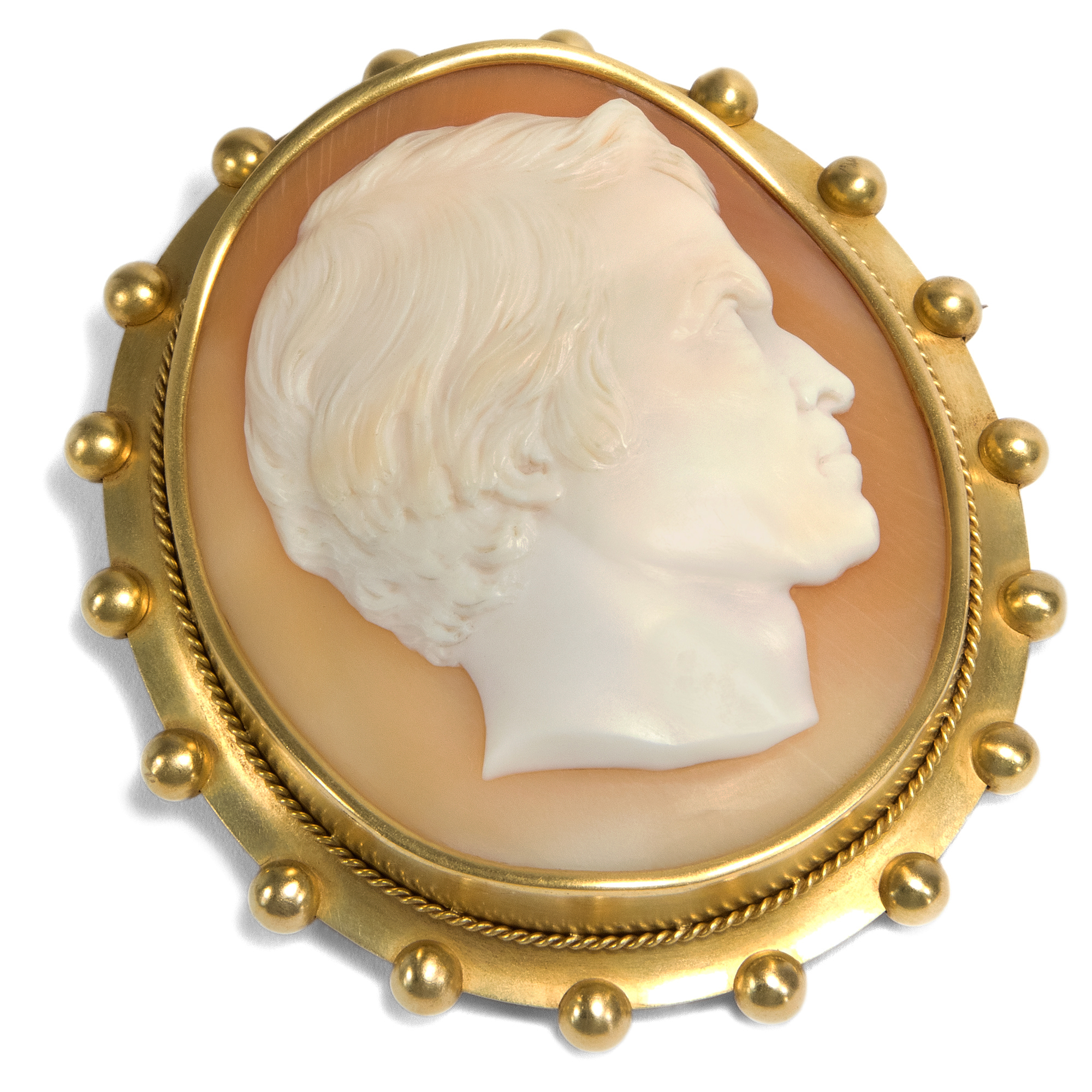 Large Victorian Shell Cameo With Portrait in Gold Setting, c. 1870