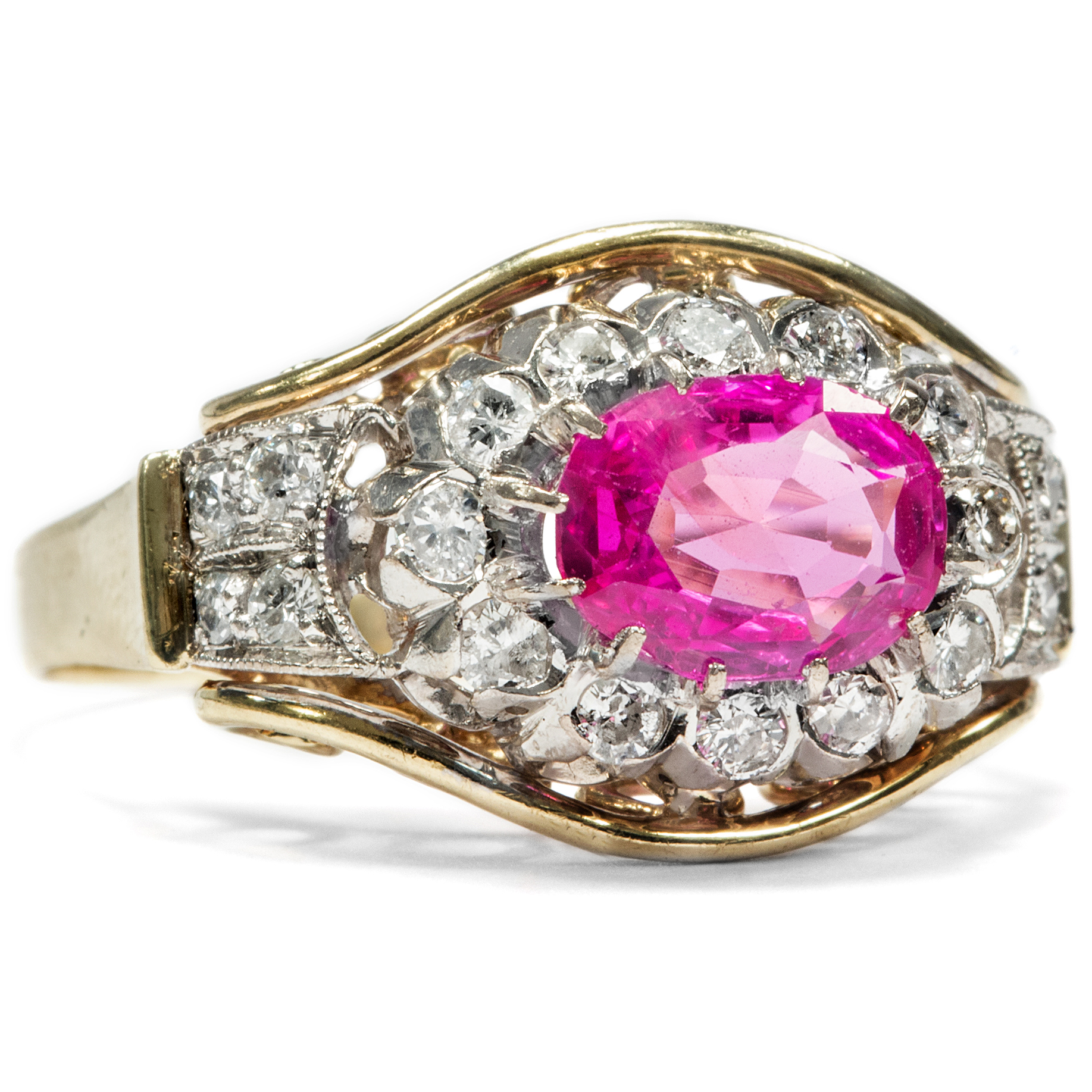 Magnificent Ring with Untreated Burma Pink Sapphire & Diamonds, c. 1955