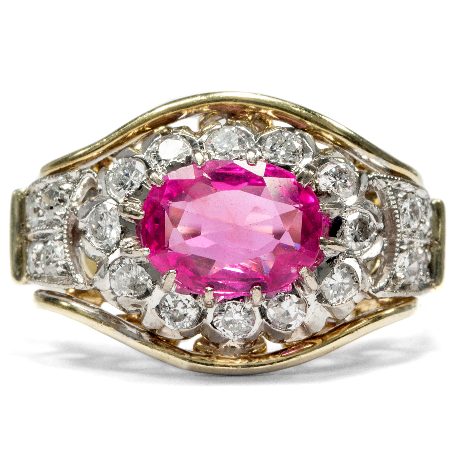 Magnificent Ring with Untreated Burma Pink Sapphire & Diamonds, c. 1955
