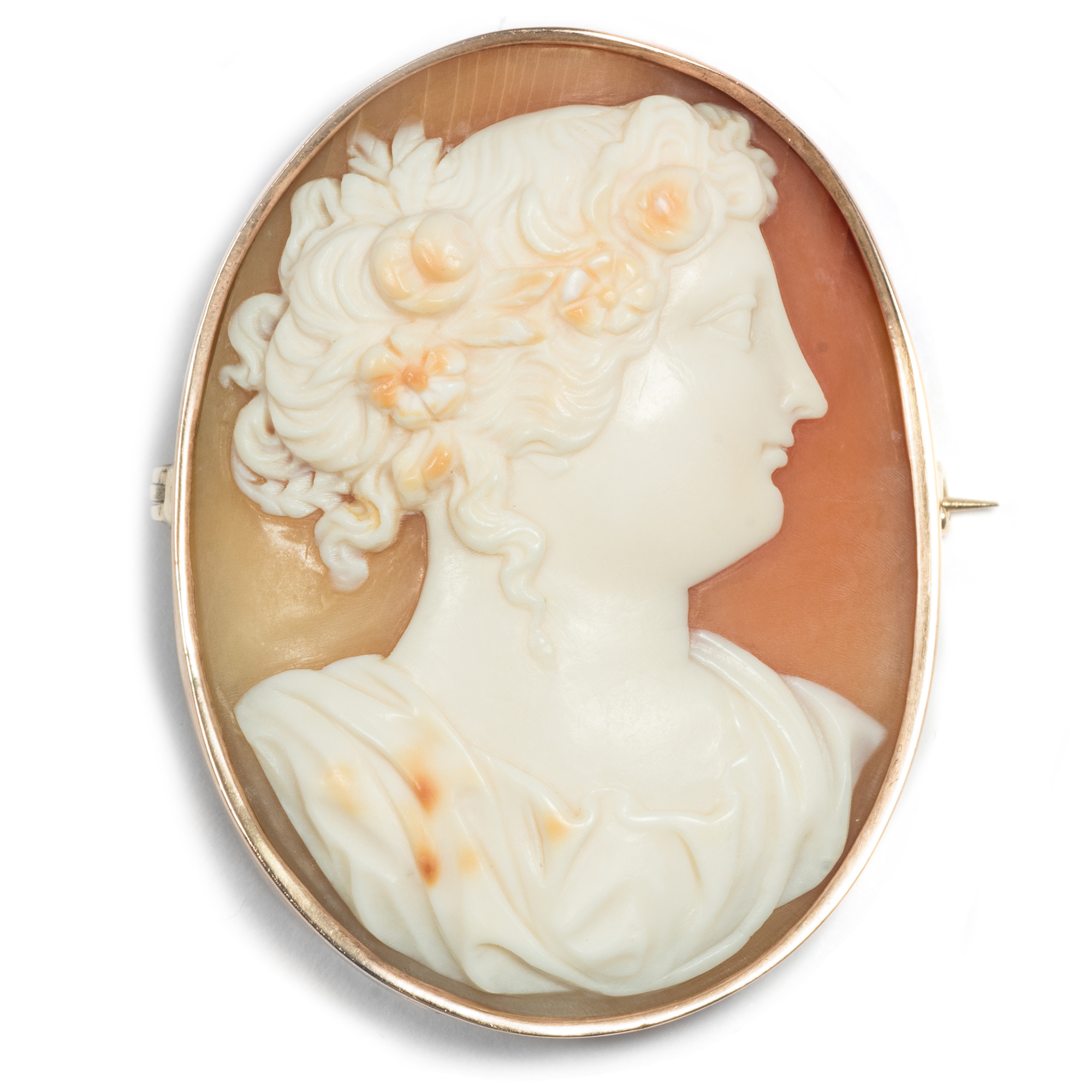 Antique Shell Cameo as Brooch & Pendant in Gold, Around 1850