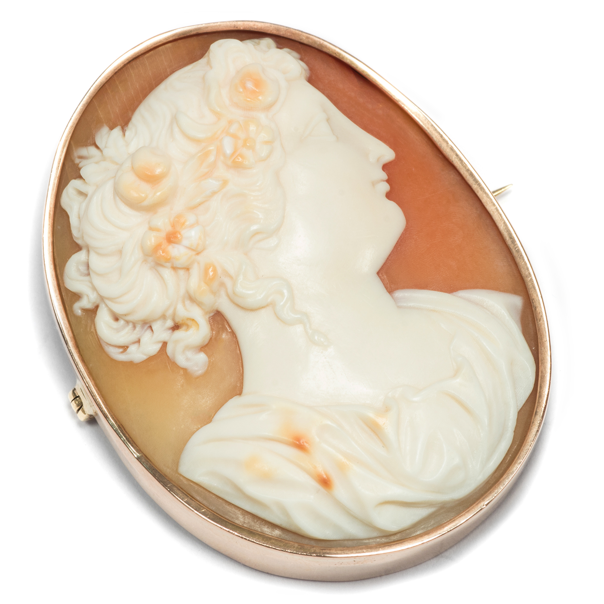 Antique Shell Cameo as Brooch & Pendant in Gold, Around 1850