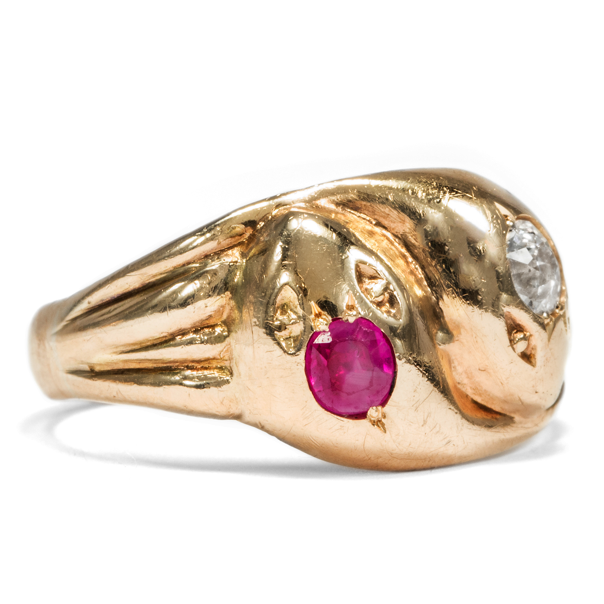 Fine Gold Snake Ring With Diamond & Ruby, Birmingham 1918