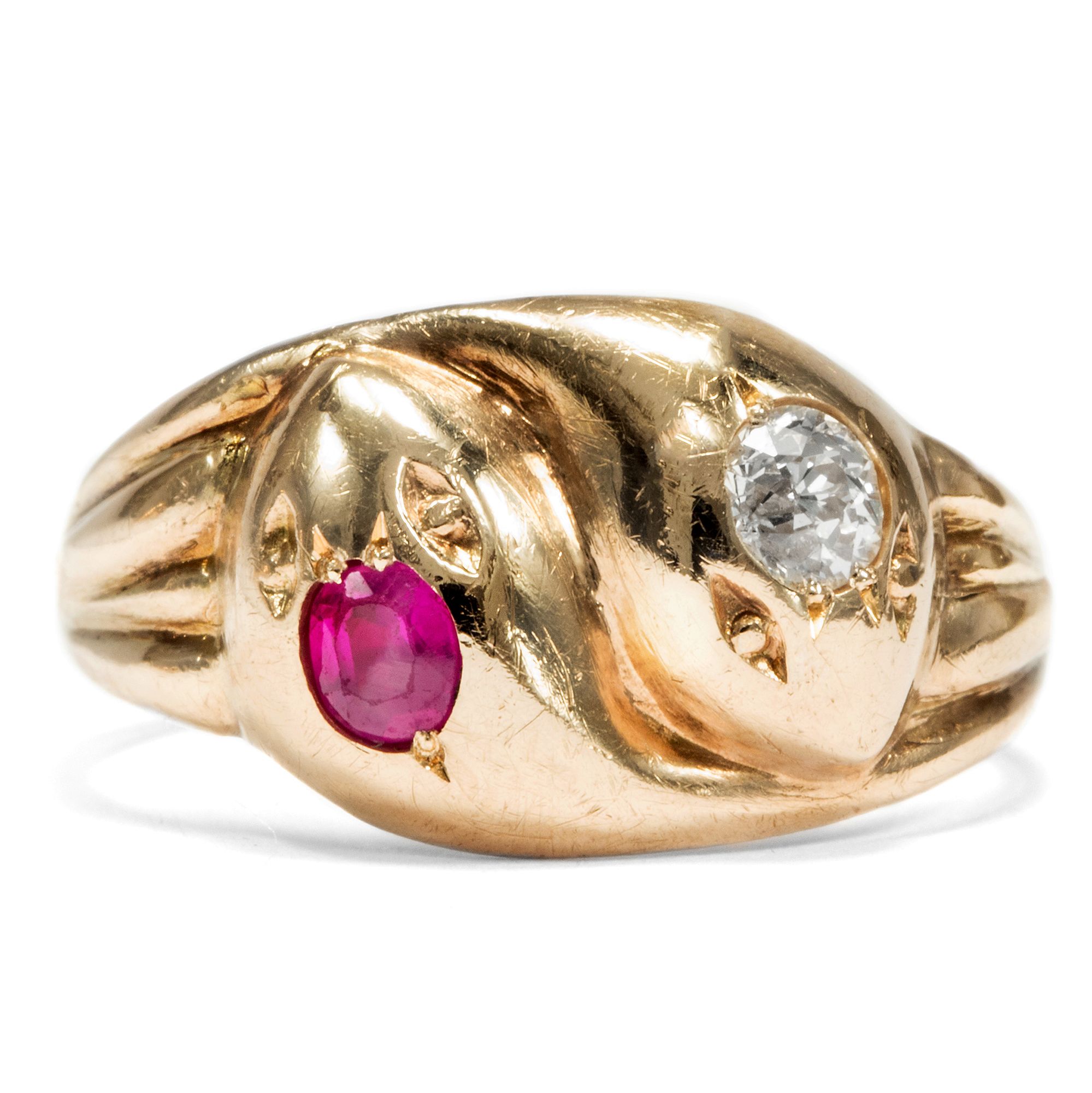 Fine Gold Snake Ring With Diamond & Ruby, Birmingham 1918