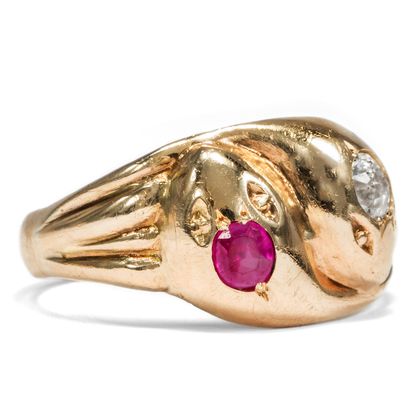 Edler Schlangenring aus Gold mit Diamant & Rubin, Birmingham 1918 Edler Schlangenring aus Gold mit Diamant & Rubin, Birmingham 1918