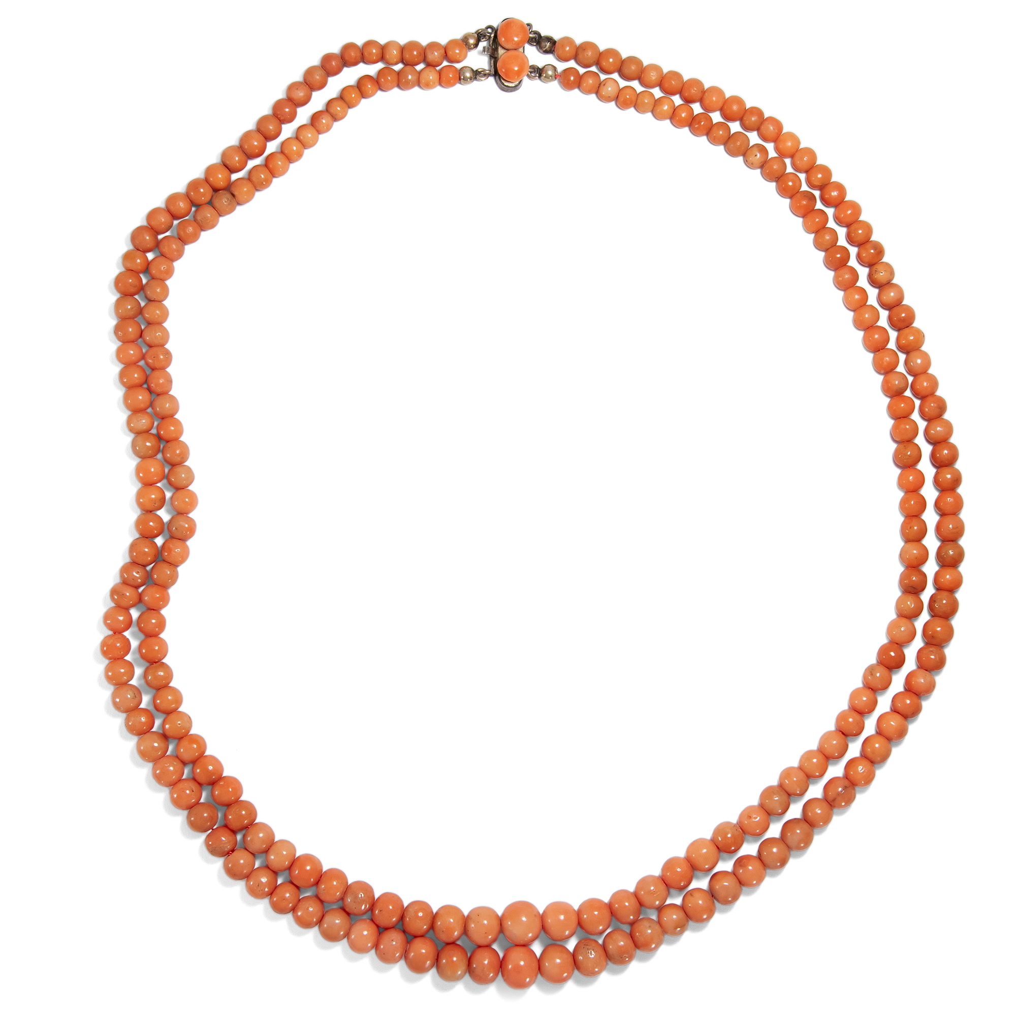 Antikes, zweireihiges Collier aus Edelkoralle aus dem  Mittelmeer, um 1900