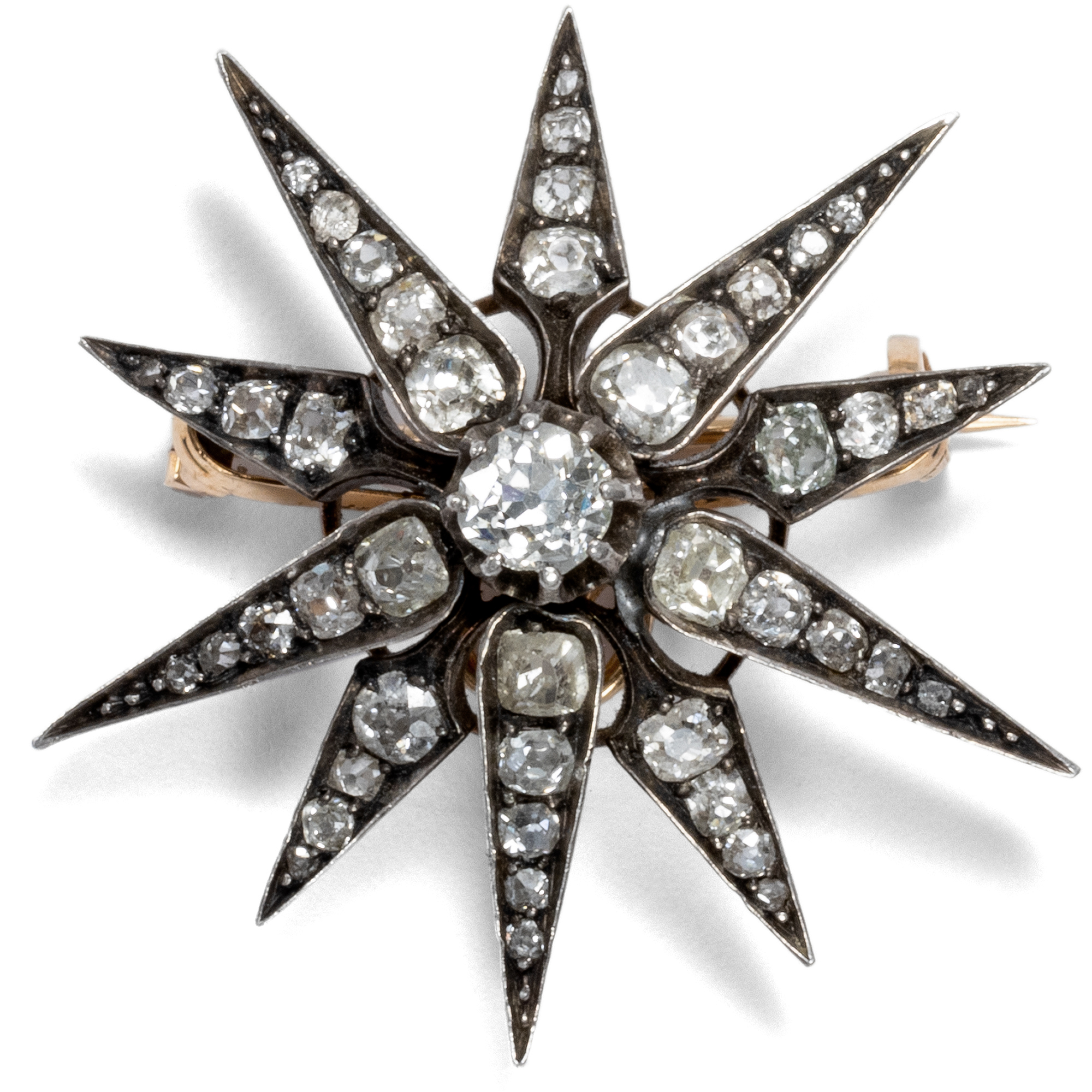 Precious Star Brooch With Diamonds in Gold & Silver, Around 1880