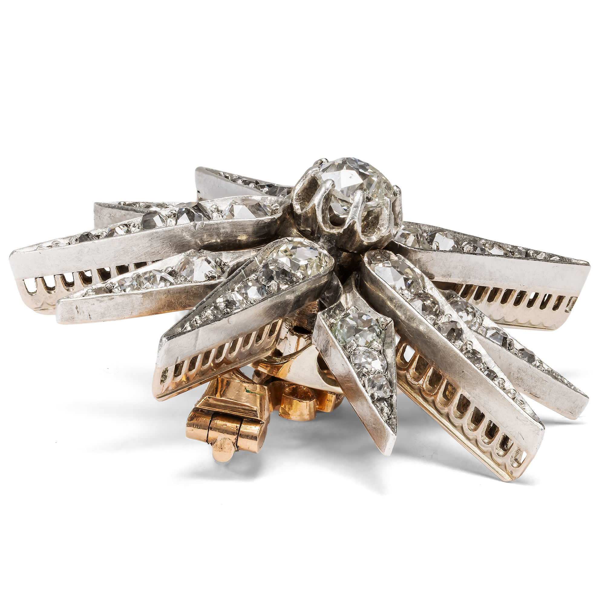 Kostbare Stern-Brosche aus Diamanten in Gold & Silber, um 1880 Kostbare Stern-Brosche aus Diamanten in Gold & Silber, um 1880