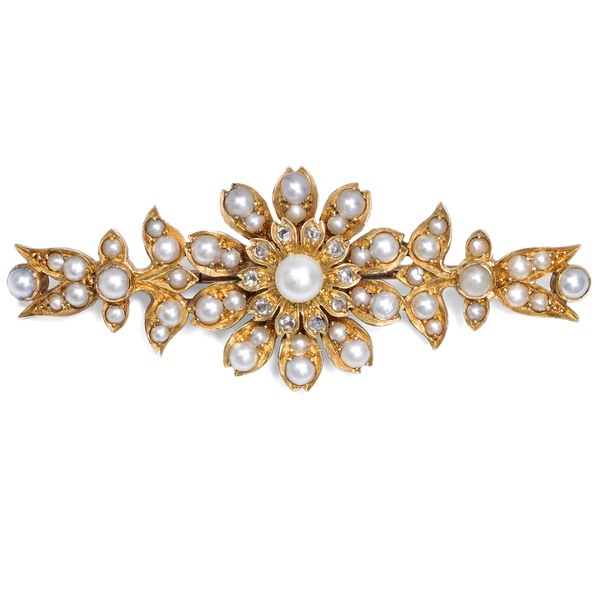 Enchanting Brooch With Diamonds & Natural Pearls, Around 1900