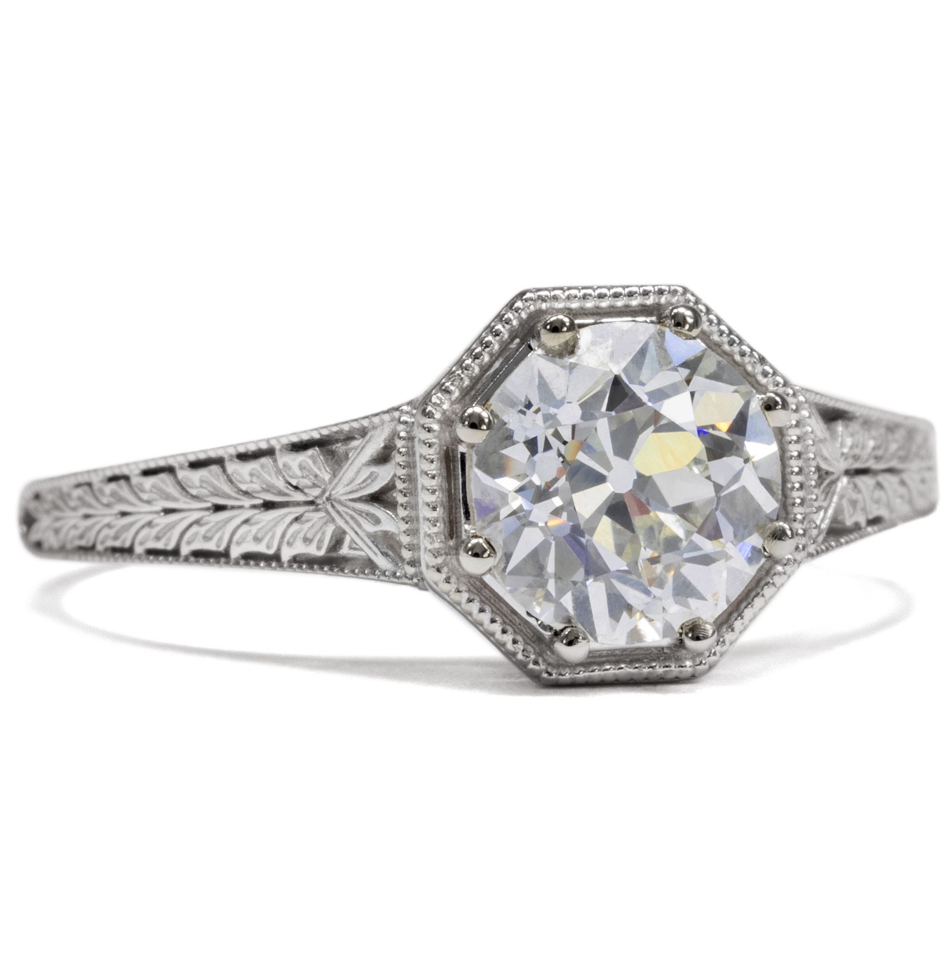 1,14 ct Old European Cut Diamond Solitaire in a Modern White Gold Ring From Our Workshop