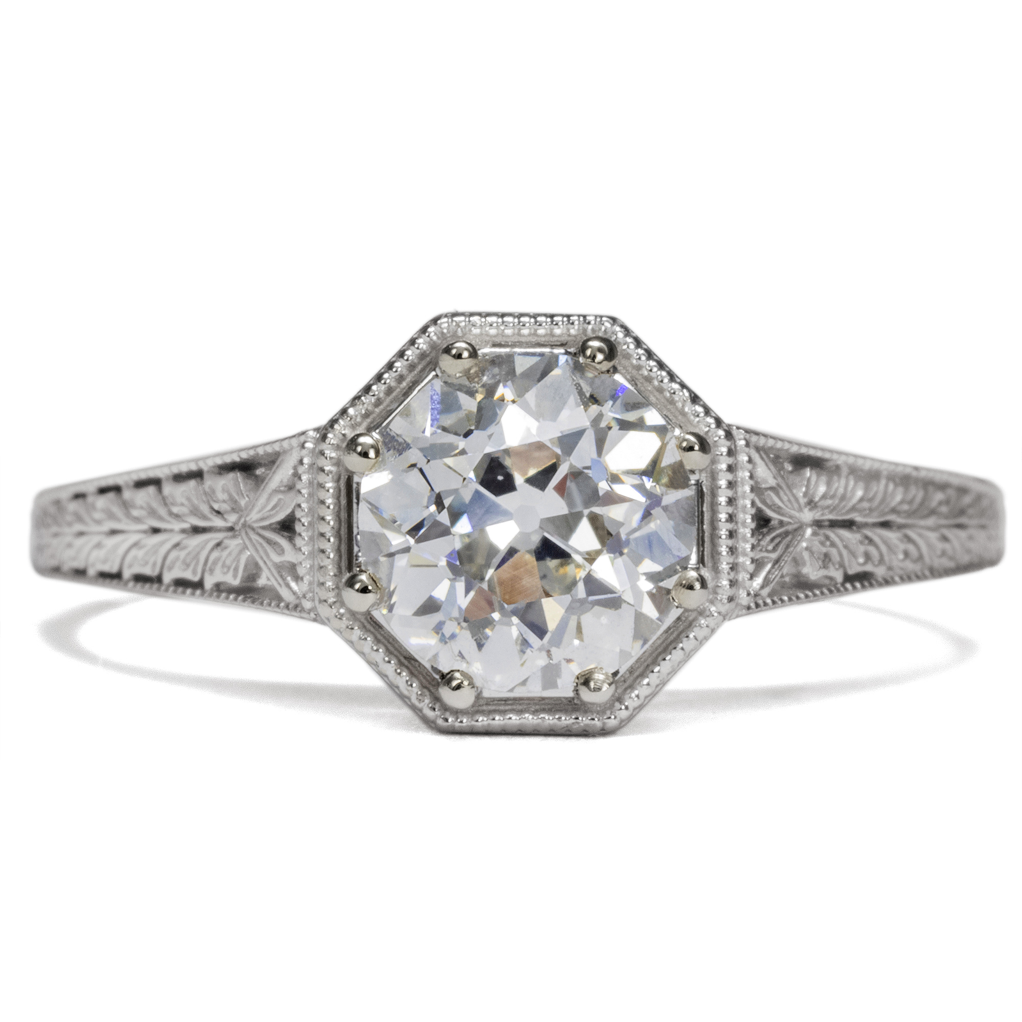 1,14 ct Old European Cut Diamond Solitaire in a Modern White Gold Ring From Our Workshop