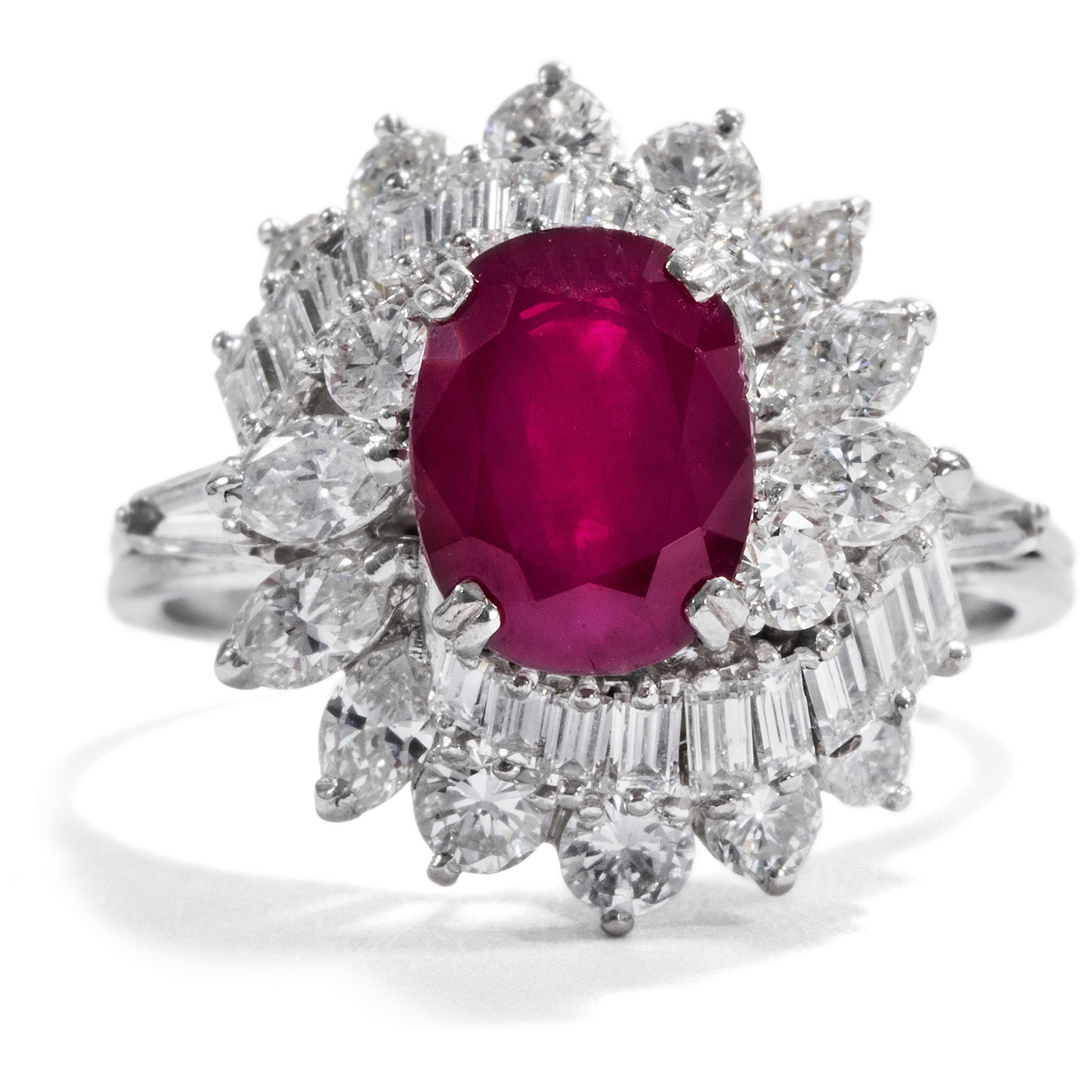 Vintage Platinum Ring With Untreated 2.80 ct Burma Ruby & Diamonds, 1960s