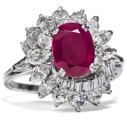 Vintage Ring mit unbehandeltem Burma-Rubin & Brillanten in Platin, 1960er Jahre Vintage Ring mit unbehandeltem Burma-Rubin & Brillanten in Platin, 1960er Jahre
