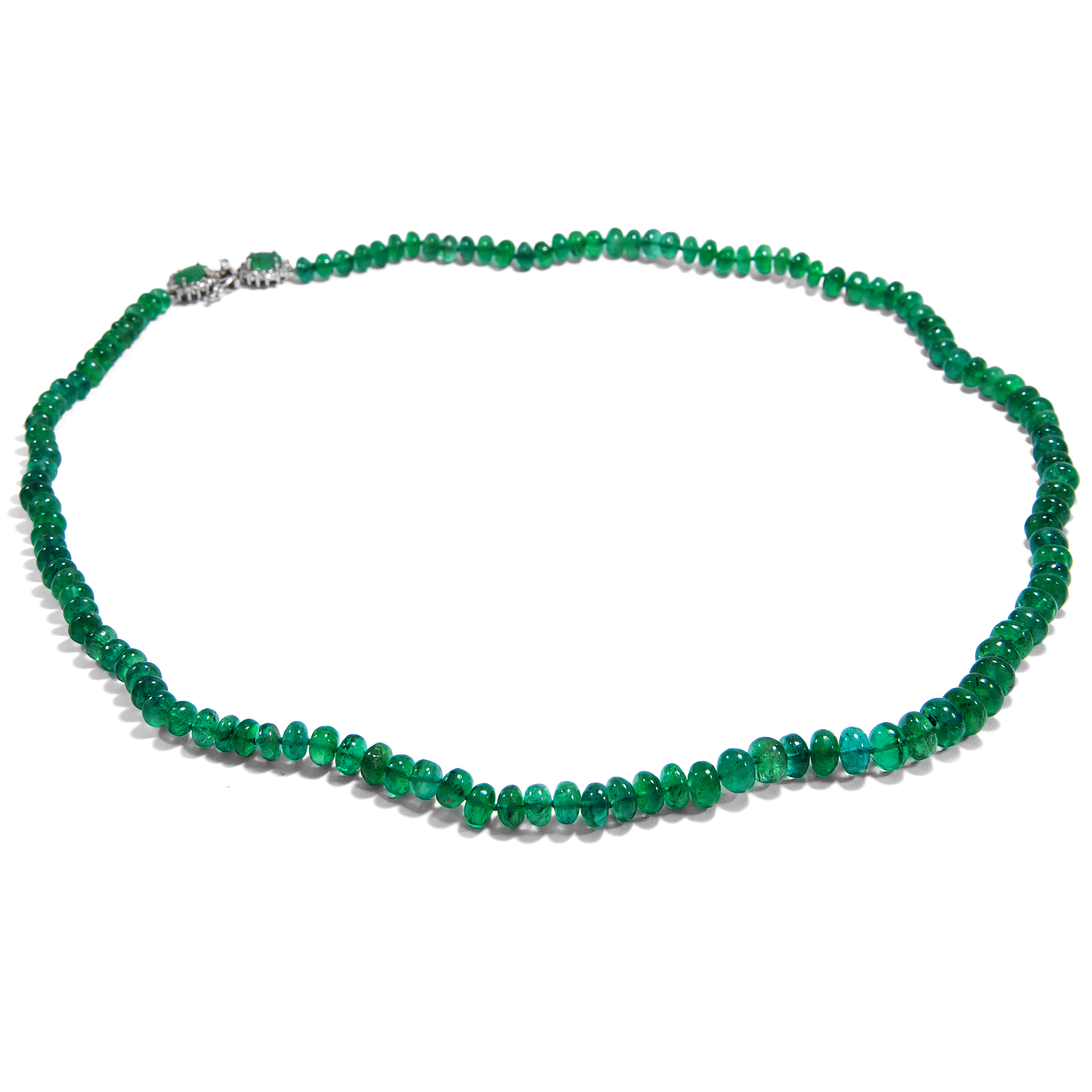 Splendid Vintage Emerald Necklace With Diamond Clasp, Around 1980