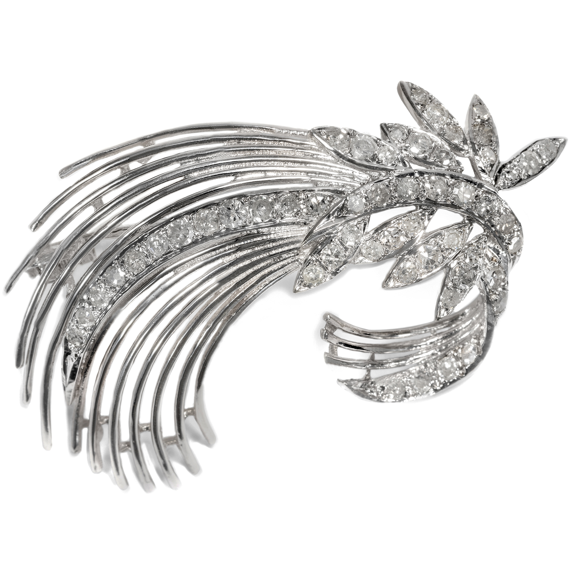 Exquisite Vintage Brooch With Diamonds in White Gold, Belgium ca. 1960