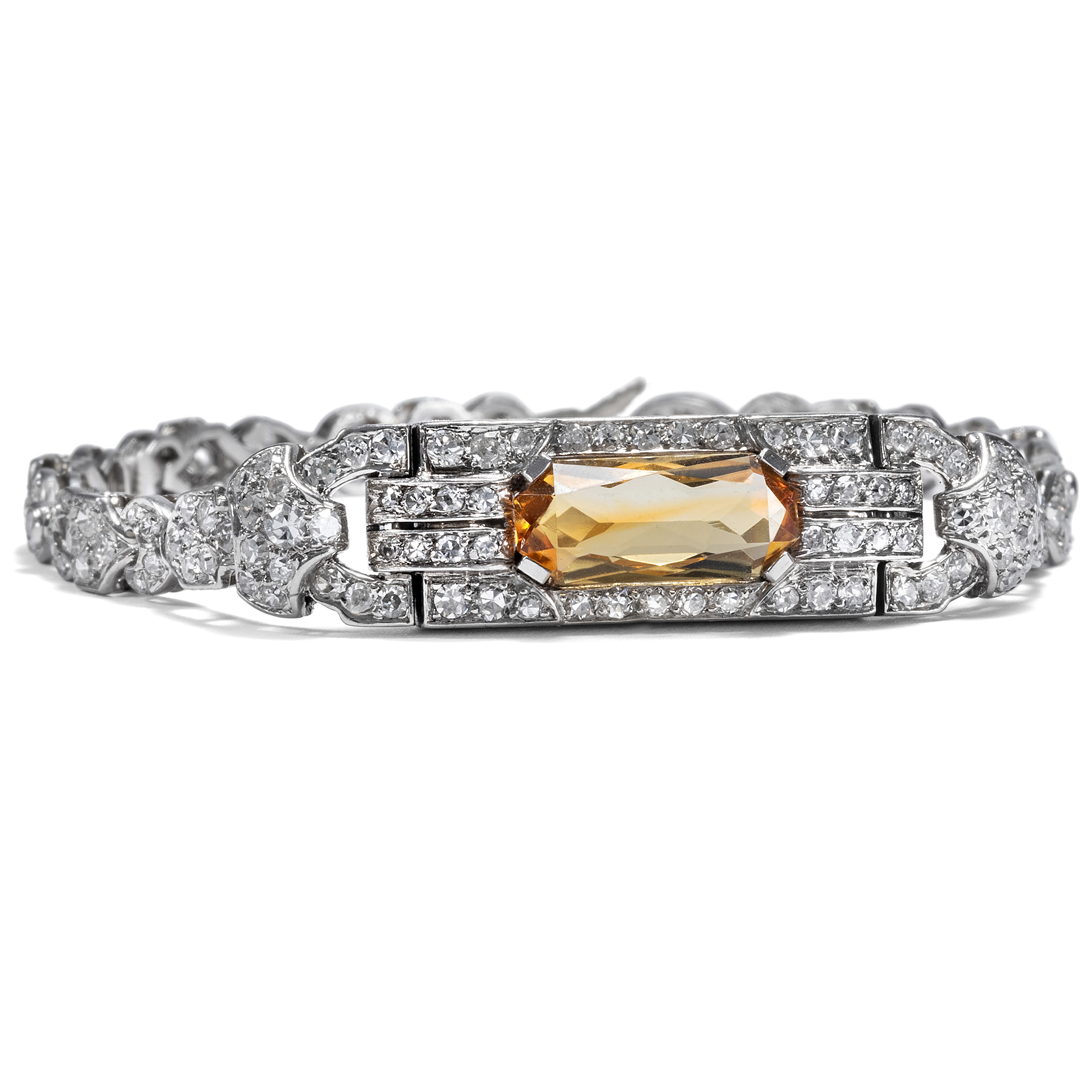 High Quality Bracelet With Diamonds & Citrine, Art Deco Around 1930 And Later