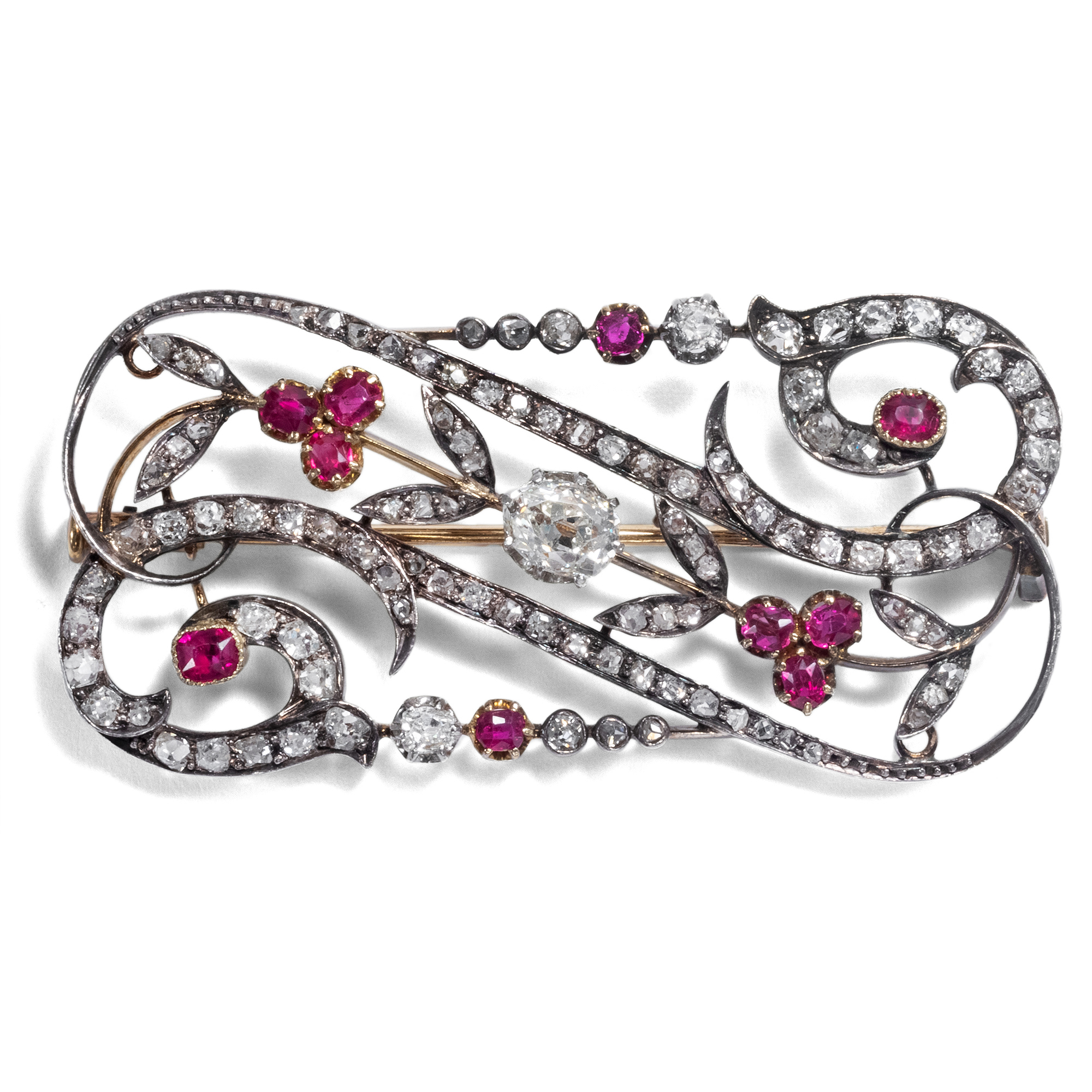 Charming Belle Époque Ruby & Diamond Brooch, ca. 1895