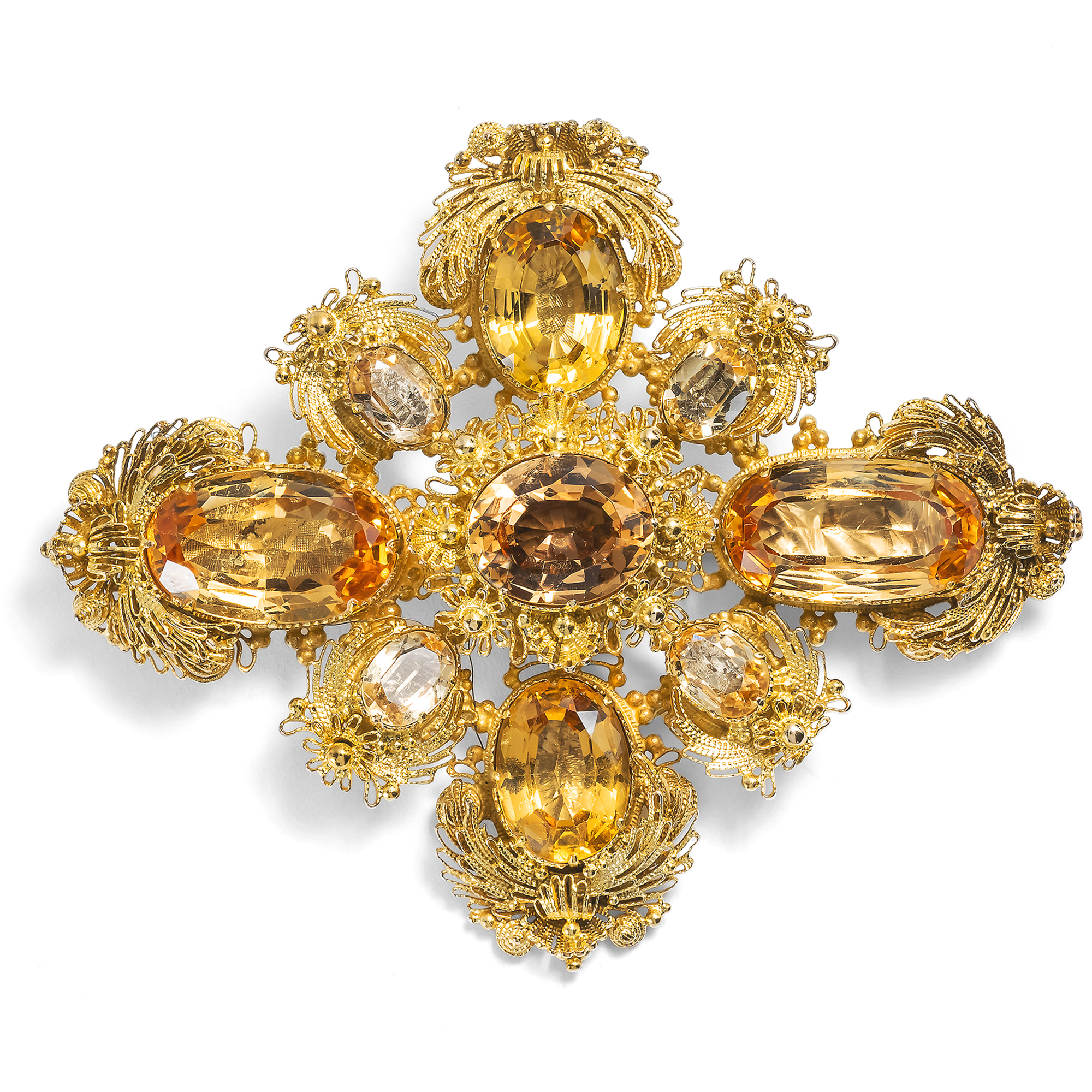 Georgian Cannetille Brooch with Imperial Topazes, c. 1825